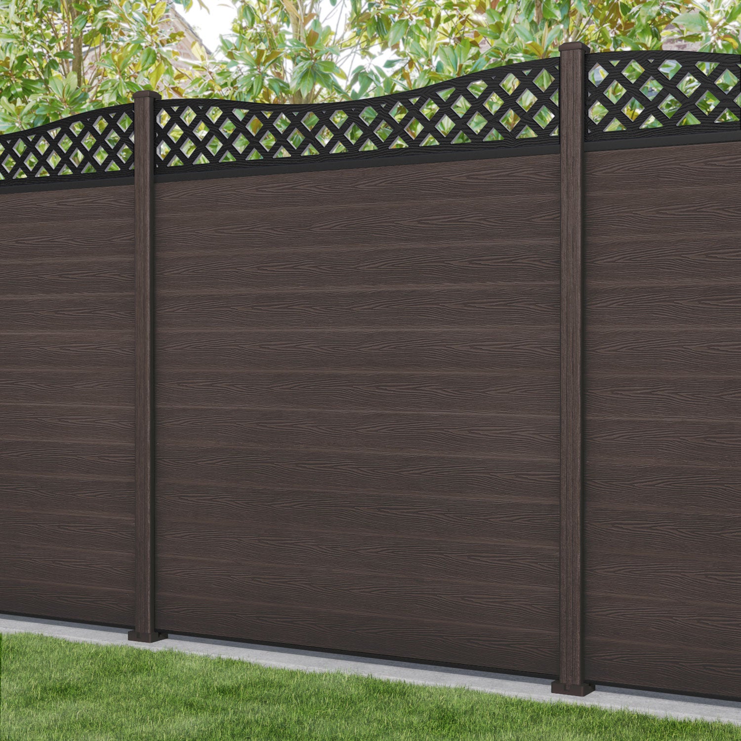 Classic Low Wave Composite Fence Panel - Mid Brown Color - Durable & Weather-Resistant for Backyard, Garden, and Poolside Privacy Fencing