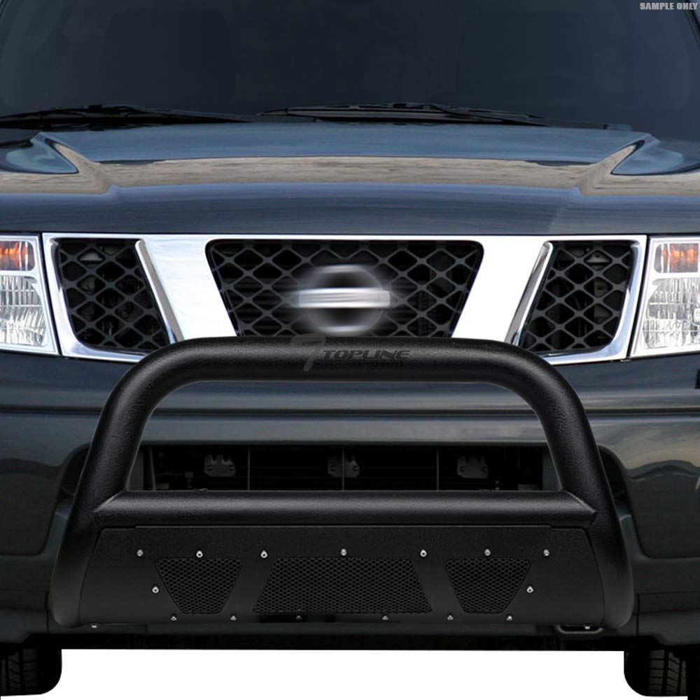 Textured Black Studded Mesh Bull Bar Brush Guard with Skid Plate for 2007-2021 Toyota Tundra - Heavy Duty Front Bumper Grille Protection for Off-Road & Truck Accessories