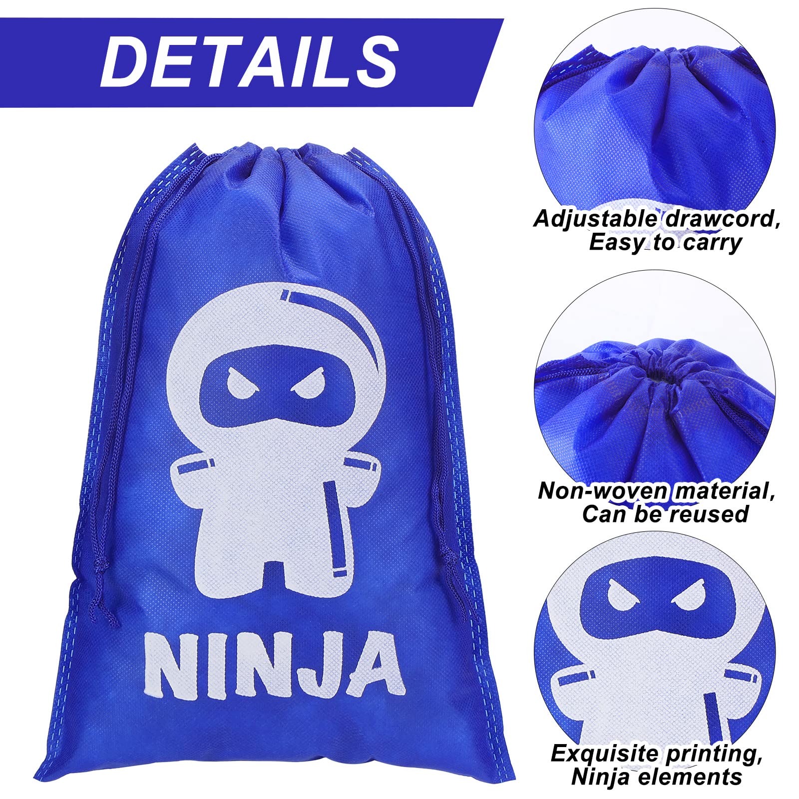 Kingdder 24-Pack Reusable Ninja Warrior Party Favor Bags - Samurai Themed Drawstring Treat Bags for Candy & Goodies | Perfect for Birthday Parties, Halloween Favors & Themed Events