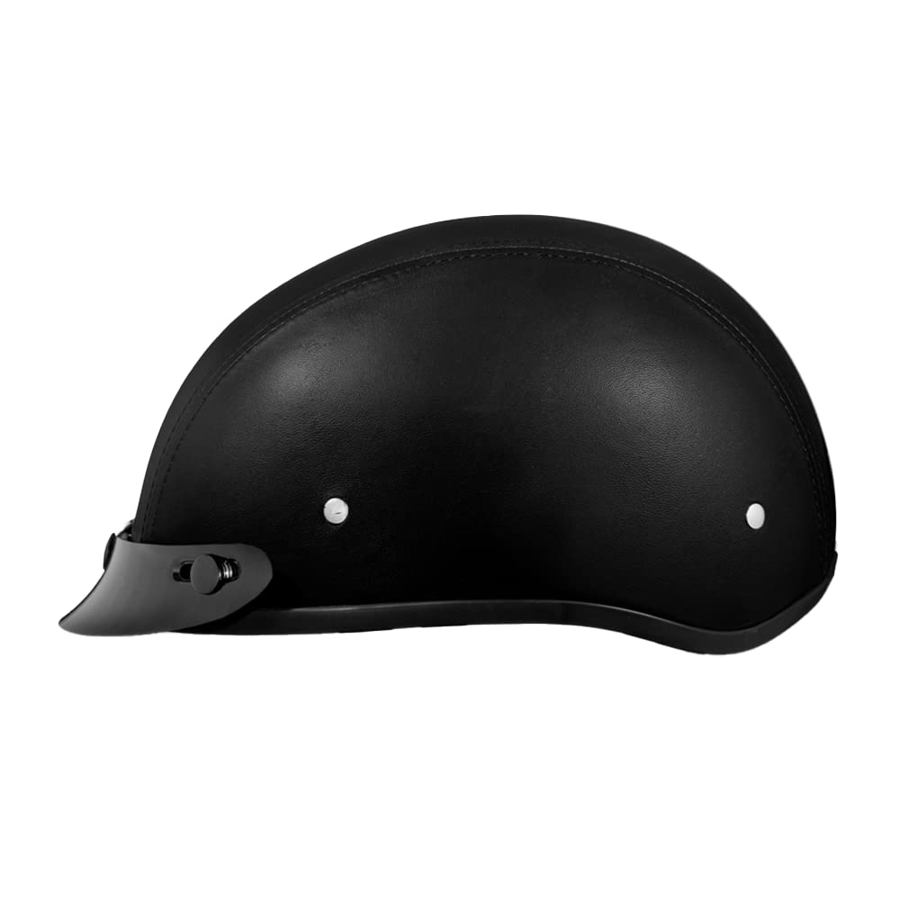 Daytona Half Skull Cap Motorcycle Helmet - DOT Approved Leather Design for Safety & Style - Perfect for Cruiser Riders & Urban Commuting