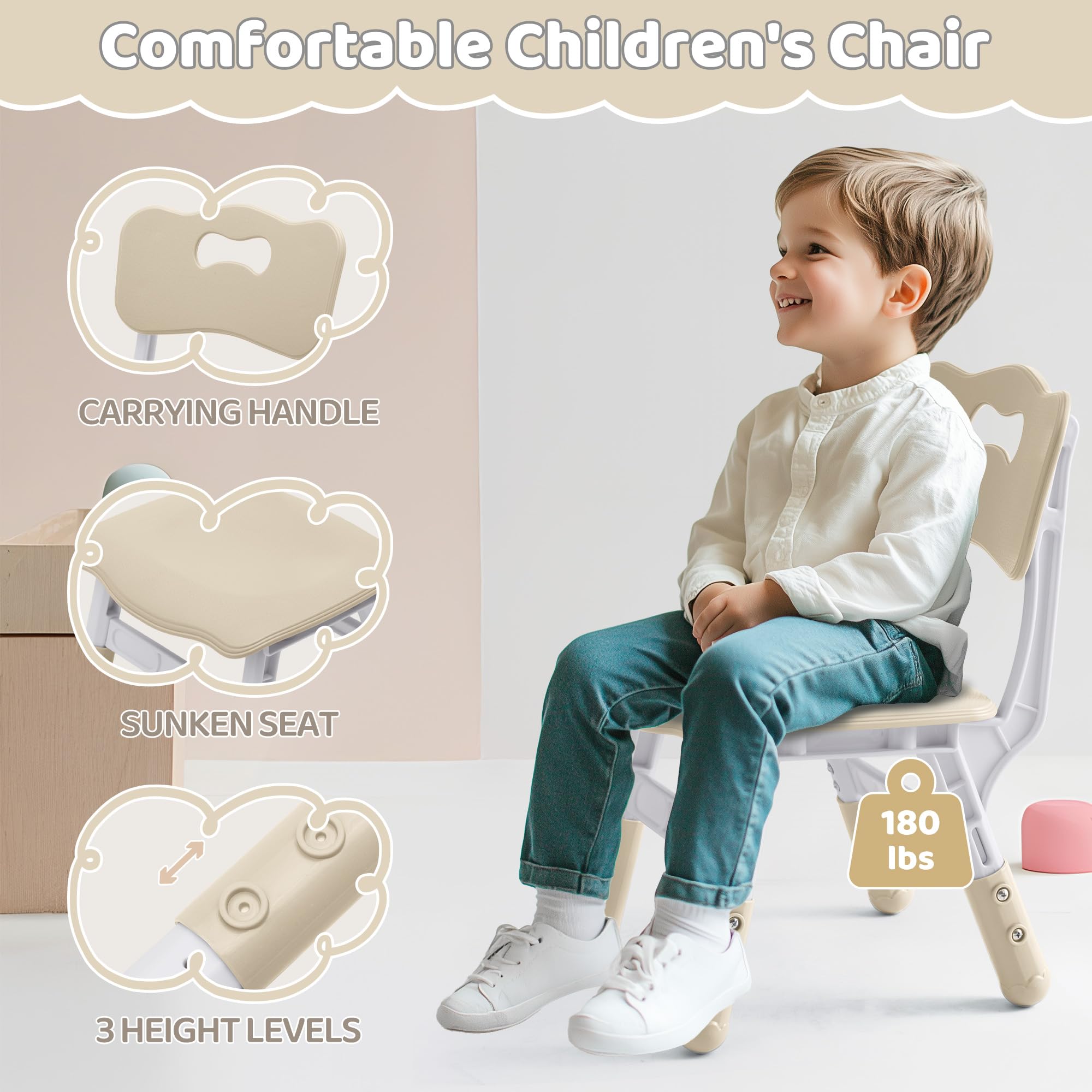 Adjustable Toddler Table and 4 Chairs Set - Kids Activity Table with Marble Pattern & Graffiti Desktop (31.5