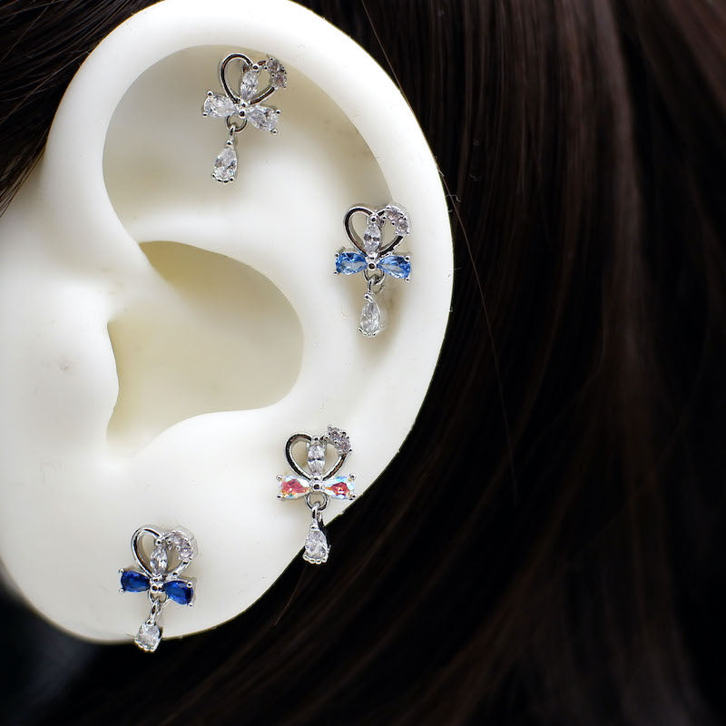 20G Cartilage Dangle Heart Stud Tragus Piercing Jewelry - Elegant Silver & Gold Earrings for Women | Perfect for Daily Wear, Parties & Gifts