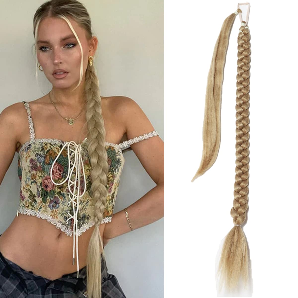 KARLOR 80cm Natural Synthetic Ponytail Hair Extensions with Hair Scrunchie - Brown Braiding Hair for Women | Long Ponytail Hairpiece for Everyday Wear, Parties & Special Occasions