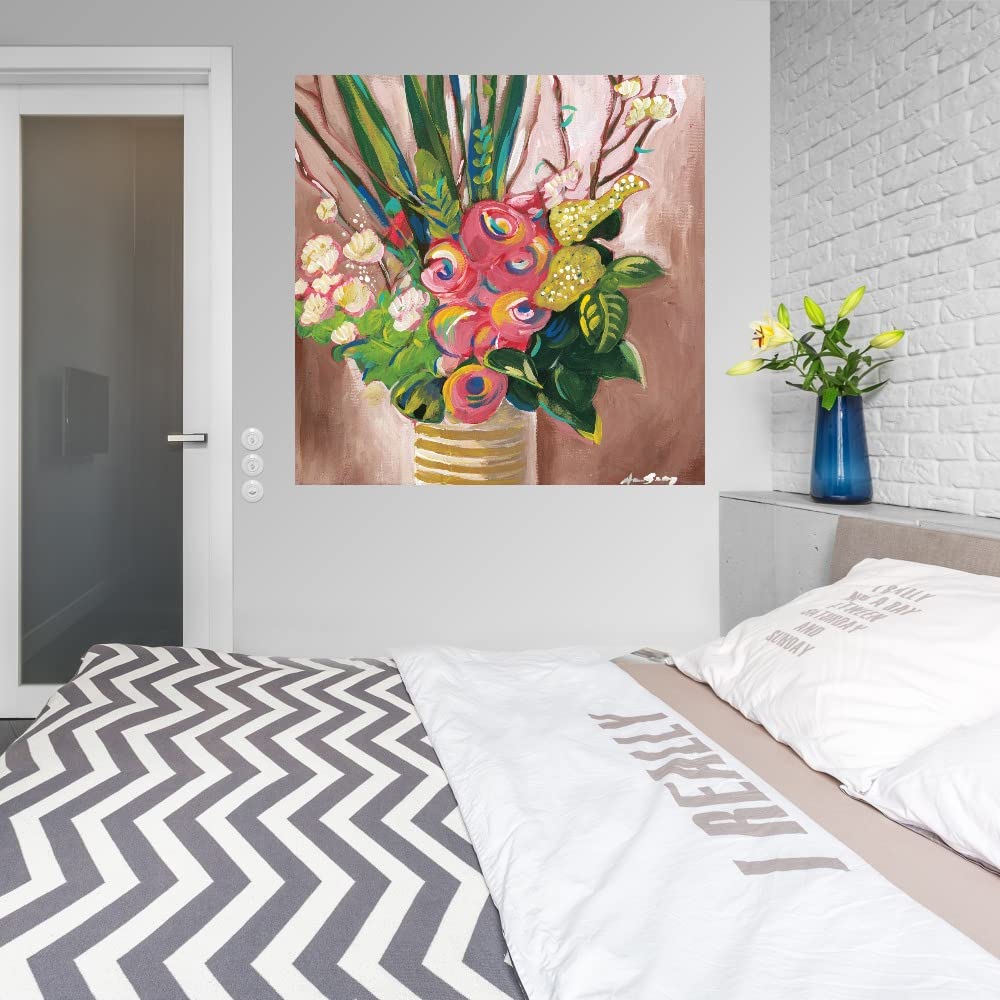 Hand-Painted Floral Canvas Wall Art by Artist Anne Seay - 22x22 Inch Ready-to-Hang Home Decor for Living Room, Bedroom, Office & More - Perfect for Housewarming Gifts & Interior Design