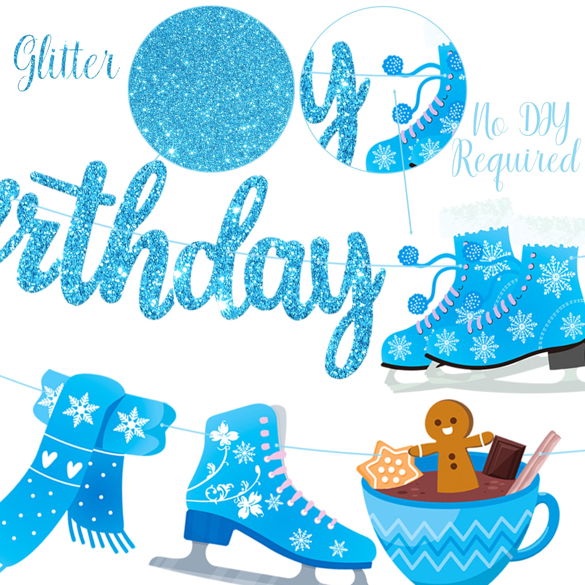 Light Blue Glitter Snowflake Birthday Banner - Winter Wonderland Party Decorations for Girls, Ice Skating Theme Party Supplies | Perfect for Winter Birthday Decor, Christmas Celebrations & Frozen-Themed Events