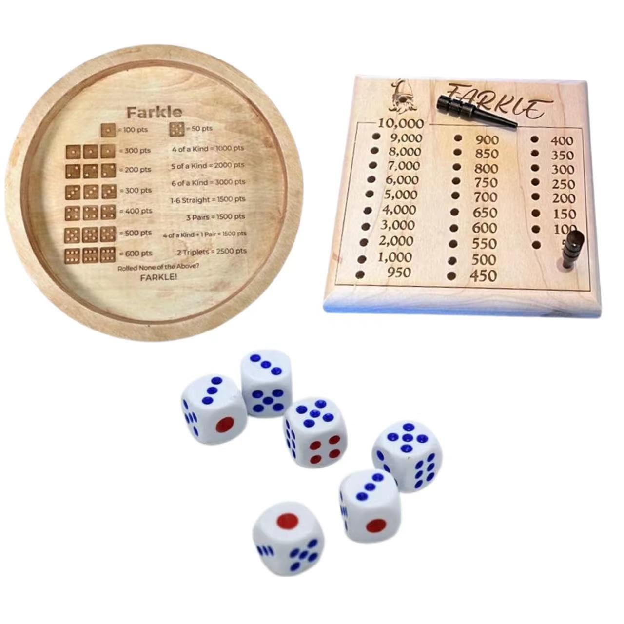 Premium Wooden Dice Tray with Scoreboard - Portable Farkle Game Set for Family Game Night, Travel, Camping & Parties - Classic Tabletop Dice Rolling Tray for Board Games & Outdoor Activities