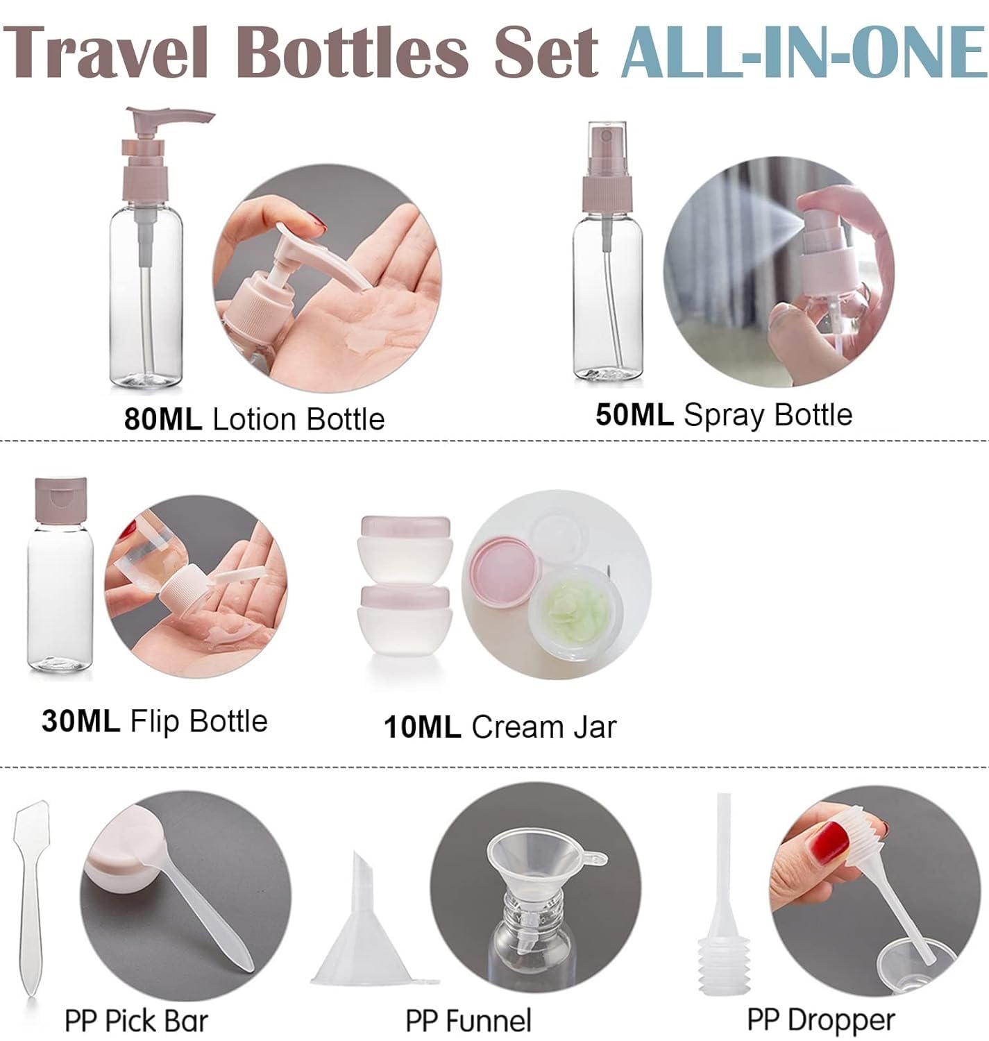 PiyuBind 10-Pack Travel Bottles Set - Leak Proof Silicone Squeezable Containers (60ml & 80ml) for Shampoo, Lotion & Body Wash - Multicolor Toiletry Kit for Women & Men - Perfect for Air Travel, Gym & Camping Trips