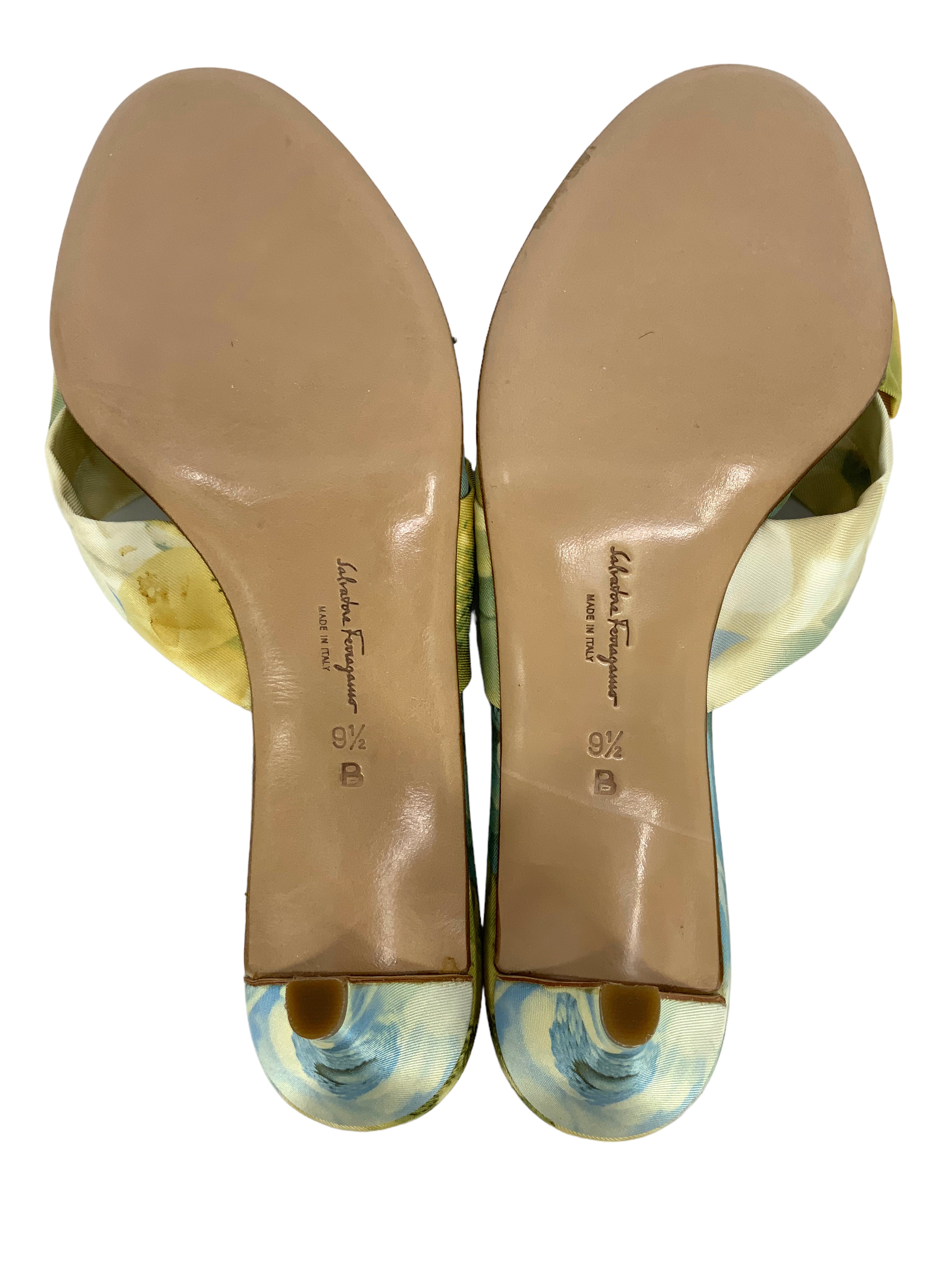 Salvatore Ferragamo Women's Floral Printed Silk Sandals Size 9.5 - Luxury Designer Summer Sandals for Weddings, Parties & Beach Vacations