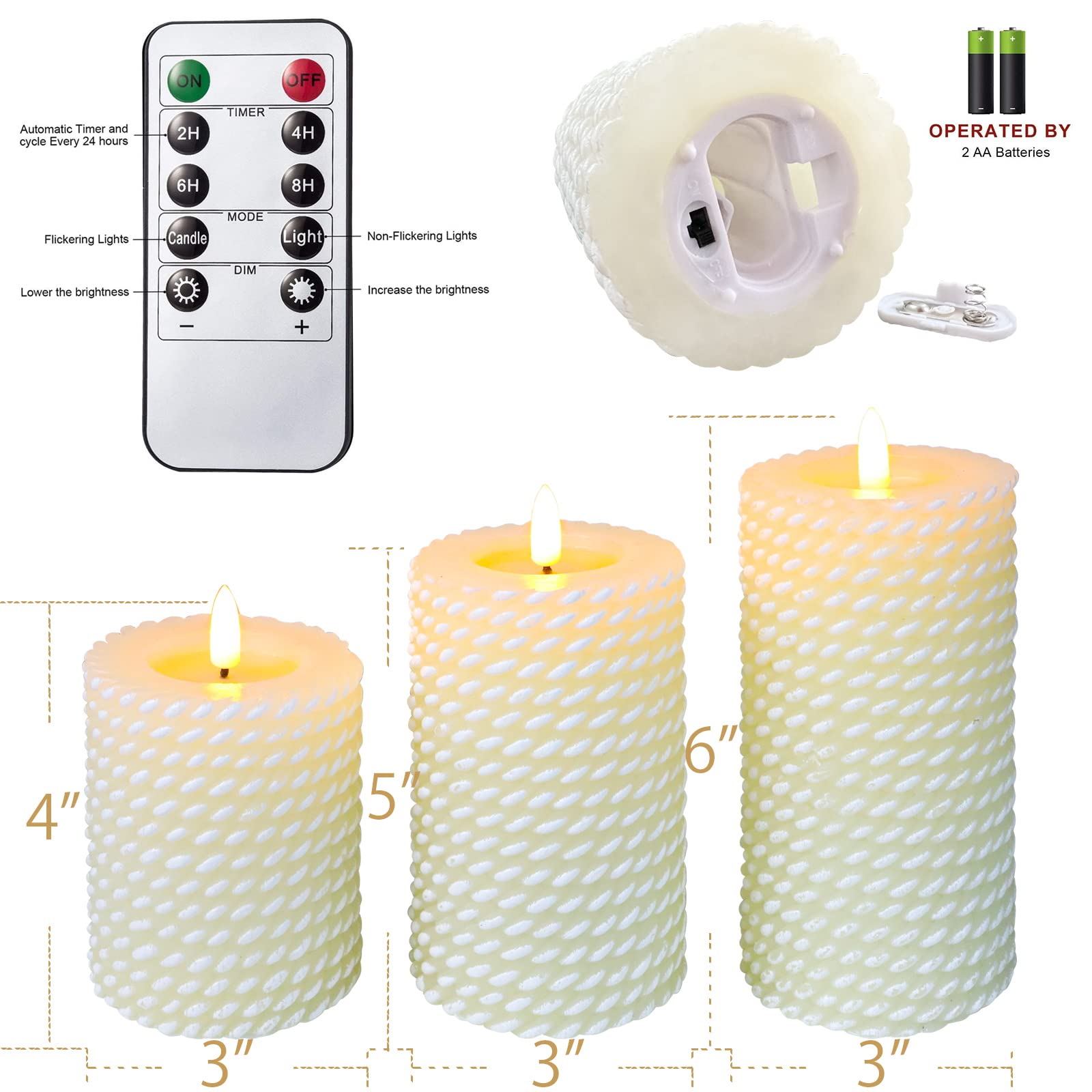 Flameless LED Candles Set of 3 - Remote Control, Real Wax Effect for Home Decor & Gifts