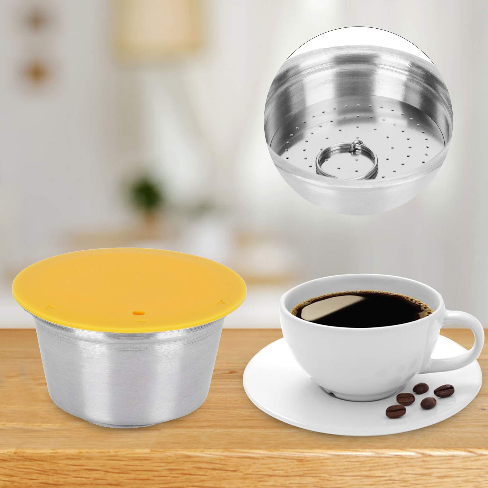 Stainless Steel Reusable Coffee Pods for Dolce Gusto - Refillable Coffee Capsule Cup with Silicone Lid (Yellow) | Eco-Friendly Coffee Accessory for Home & Office Use