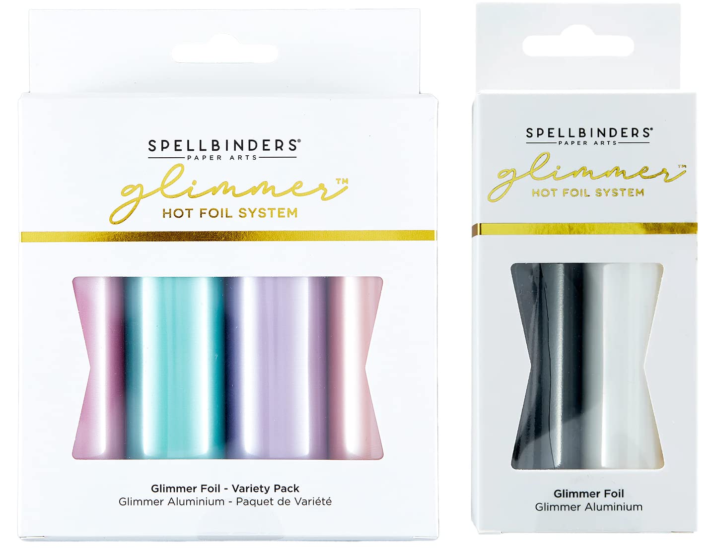 Glimmer Foil - Satin Pastels Variety & Opaque Black & White Pack (6 Rolls) for DIY Crafts, Scrapbooking, Card Making, and Gift Wrapping - Hot Foil for Decorative Projects