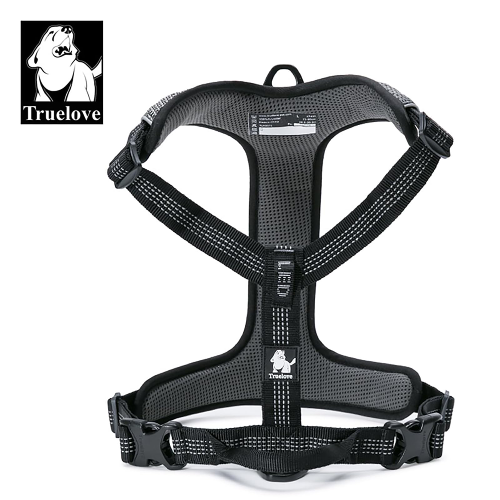 TRUE LOVE Reflective Dog Harness for Outdoor Adventures - Adjustable Pet Vest with 2 Leash Attachments, Matching Leash & Collar Set (TLH6071, Black) - Perfect for Hiking, Running and Nighttime Walks