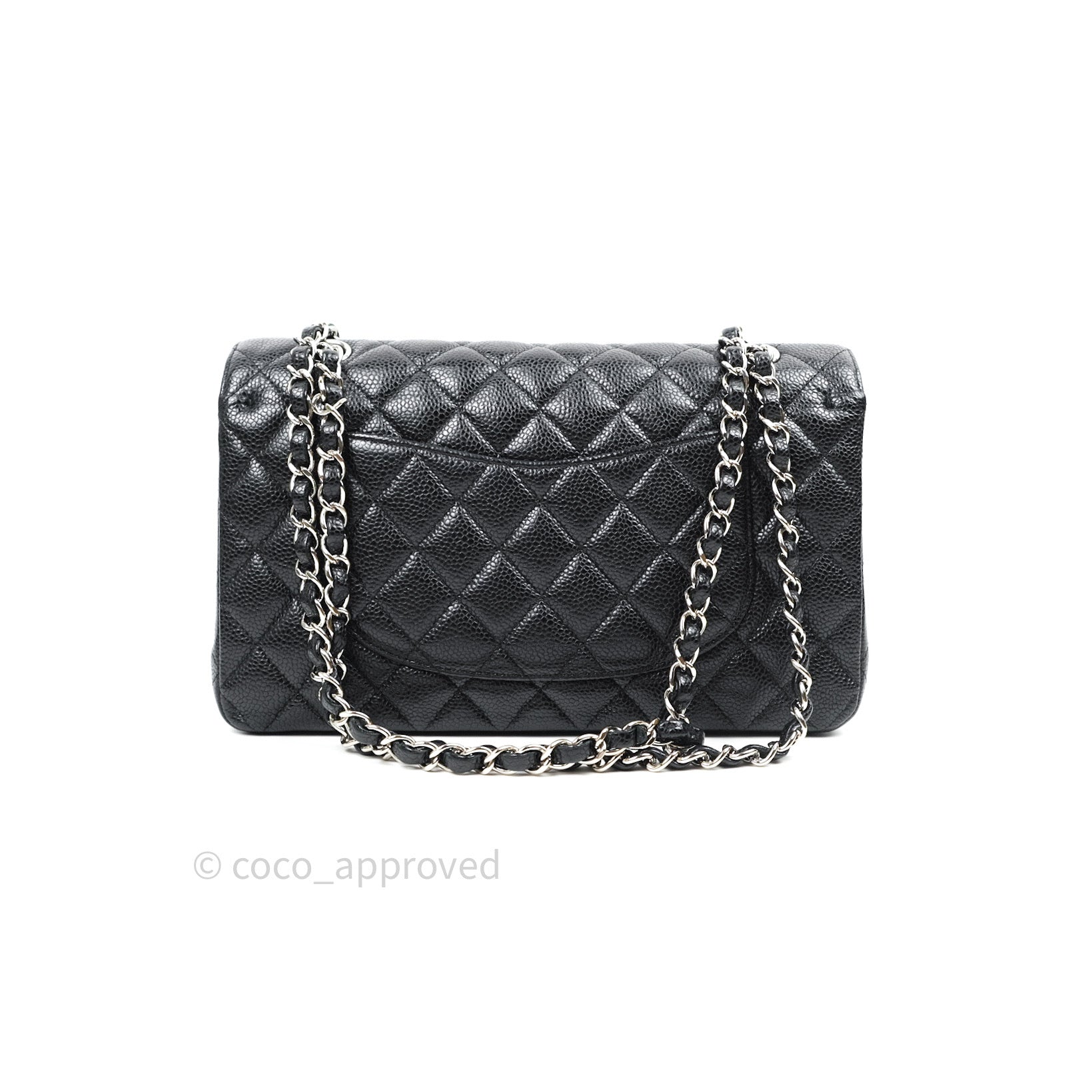 Chanel Classic Double Flap M/L Black Caviar Leather Bag with Silver Hardware - Luxury Handbag for Women, Perfect for Work, Evening Events & Special Occasions