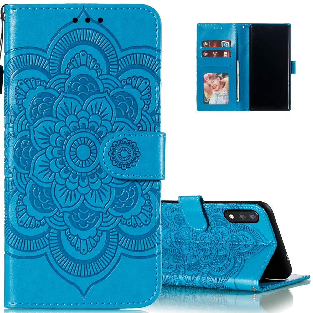Premium PU Leather Mandala Embossed Flip Wallet Case for Samsung Galaxy A01 - Shockproof Protective Cover with Card Holder & Kickstand (Mandala Blue) - Perfect for Daily Use, Travel, and Business Meetings