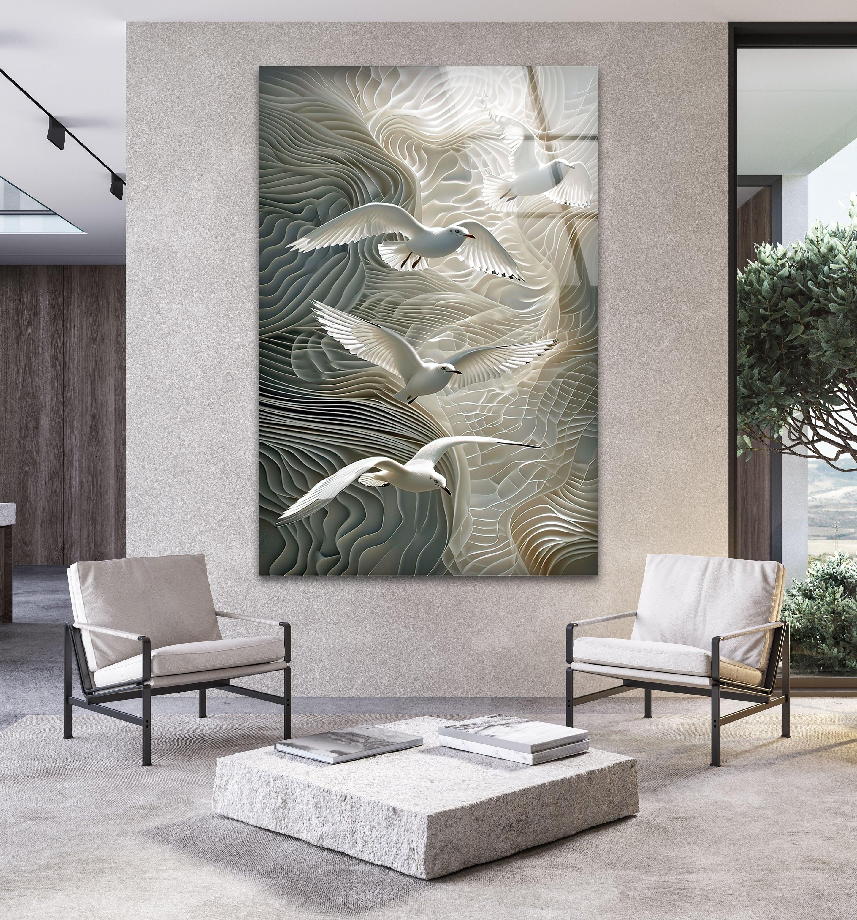 Birds Flying on Wall Glass Wall Art - Elegant 3D Decorative Sticker for Living Room, Bedroom & Office - Perfect Home Decor Gift Idea