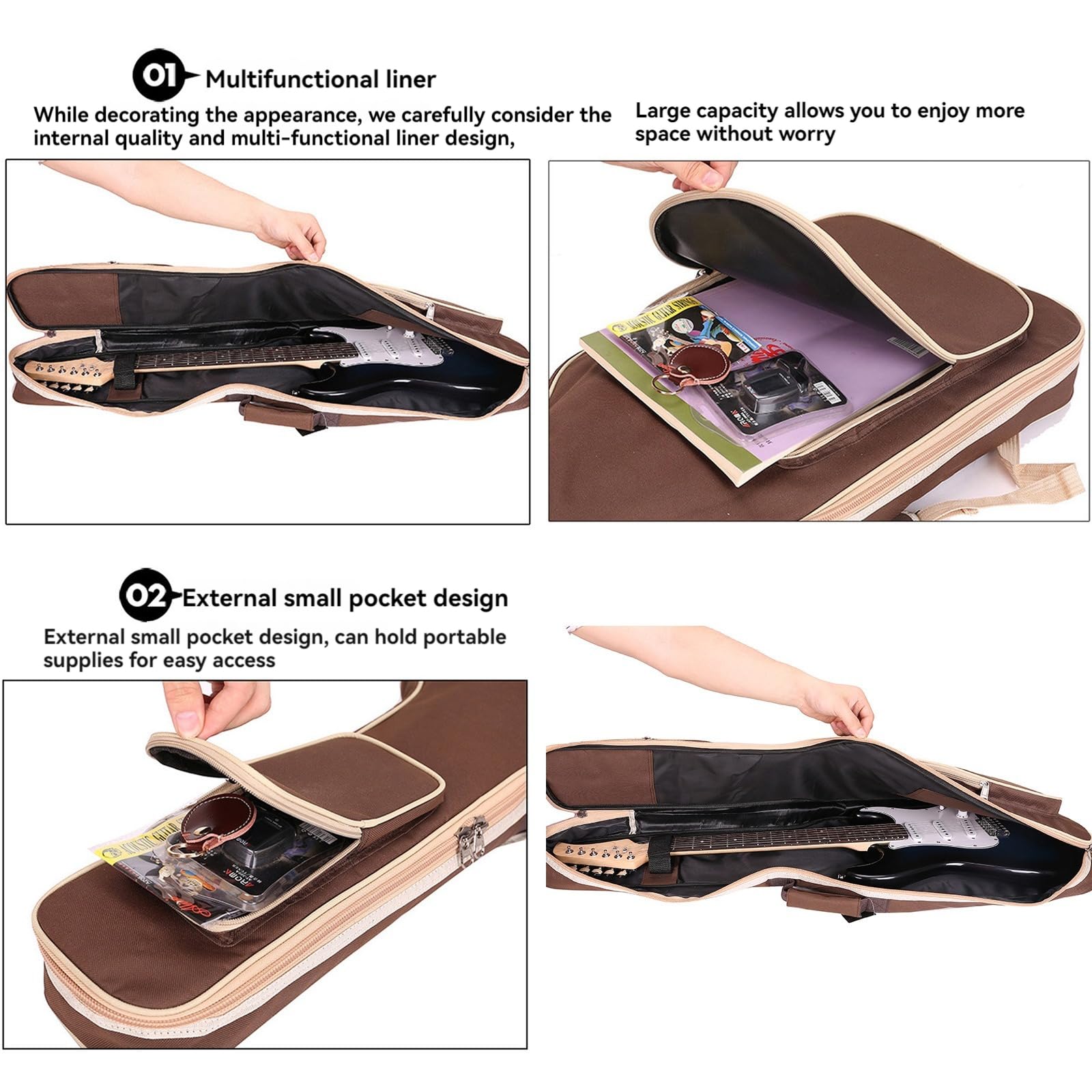 44 Inch Electric Guitar Bag & 45 Inch Bass Case - Waterproof Oxford Cloth Gig Bag with Adjustable Dual Shoulder Straps (Black) - Perfect for Travel, Gigging & Music Storage