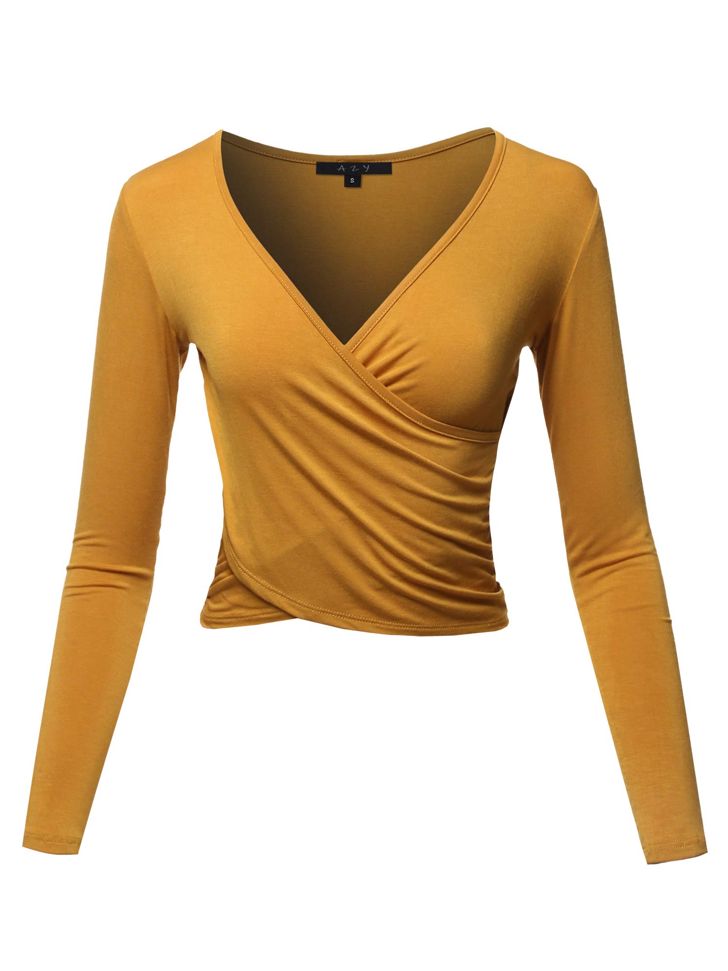 Women's Long Sleeve Deep V Neck Cross Wrap Crop Top T-Shirt - Sexy Casual Blouse for Party, Date Night & Everyday Wear