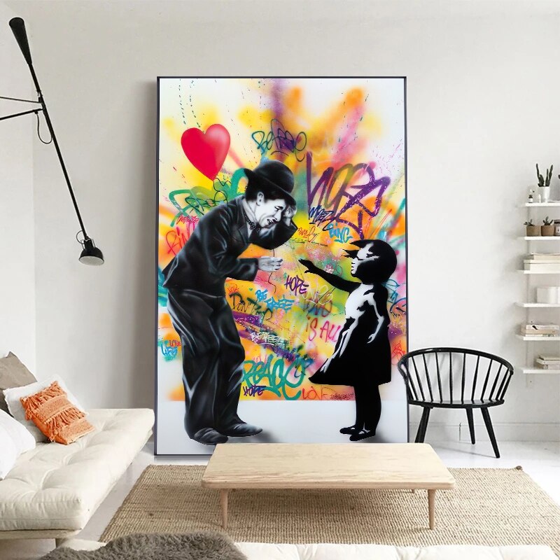 Banksy Love Heart Girl Graffiti Art Print - Street Art Canvas Wall Decor for Living Room, Bedroom & Office - Unique Urban Home Decor Gift