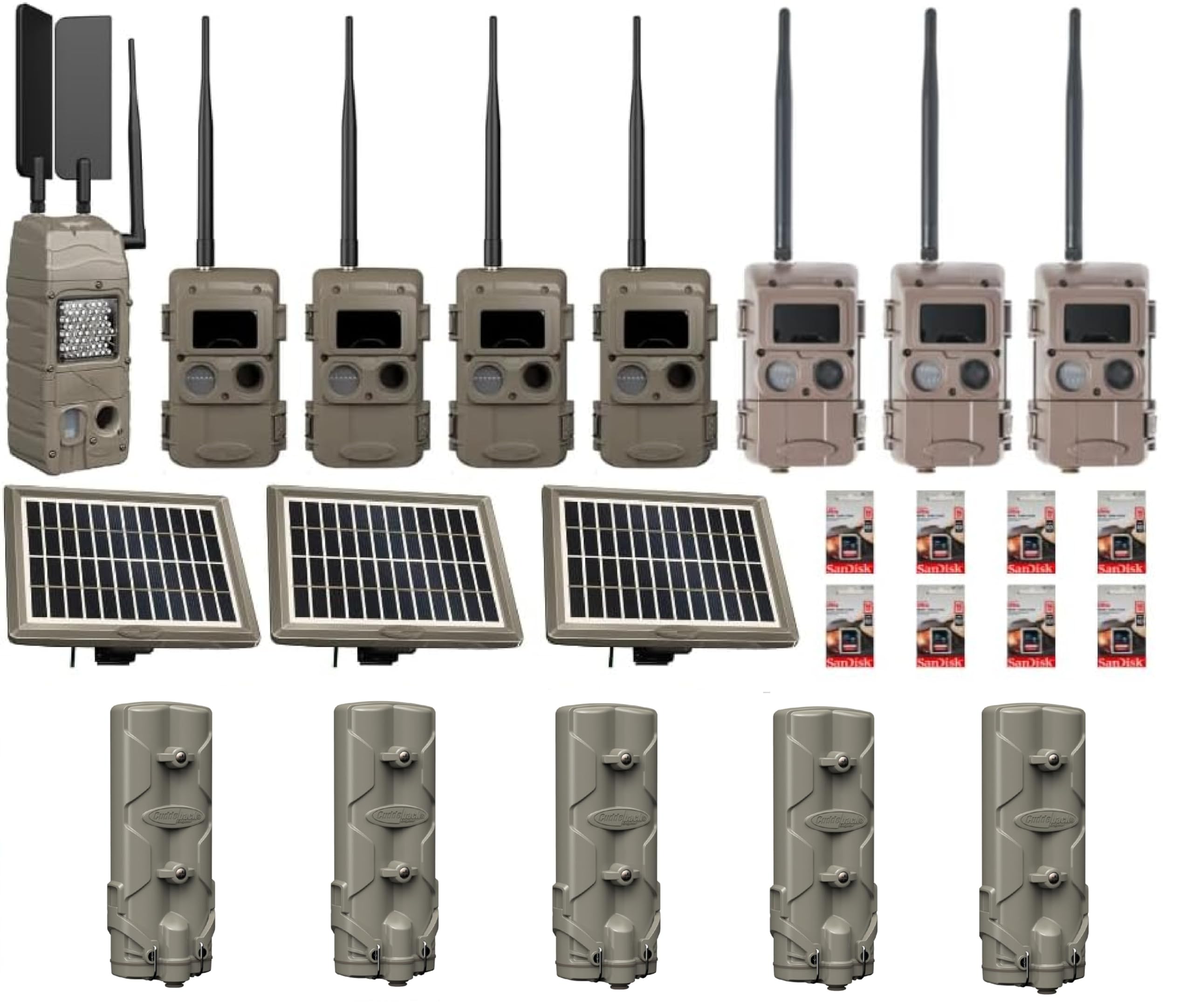 Cuddeback L Series Home Cellular Trail Camera Kit - Verizon & AT&T Compatible with 7 Remote Cameras, 3 Solar Power Banks (PW-3600), 5 Battery Packs, 16GB SD Cards & HW Hat - Perfect for Wildlife Monitoring, Hunting & Property Security