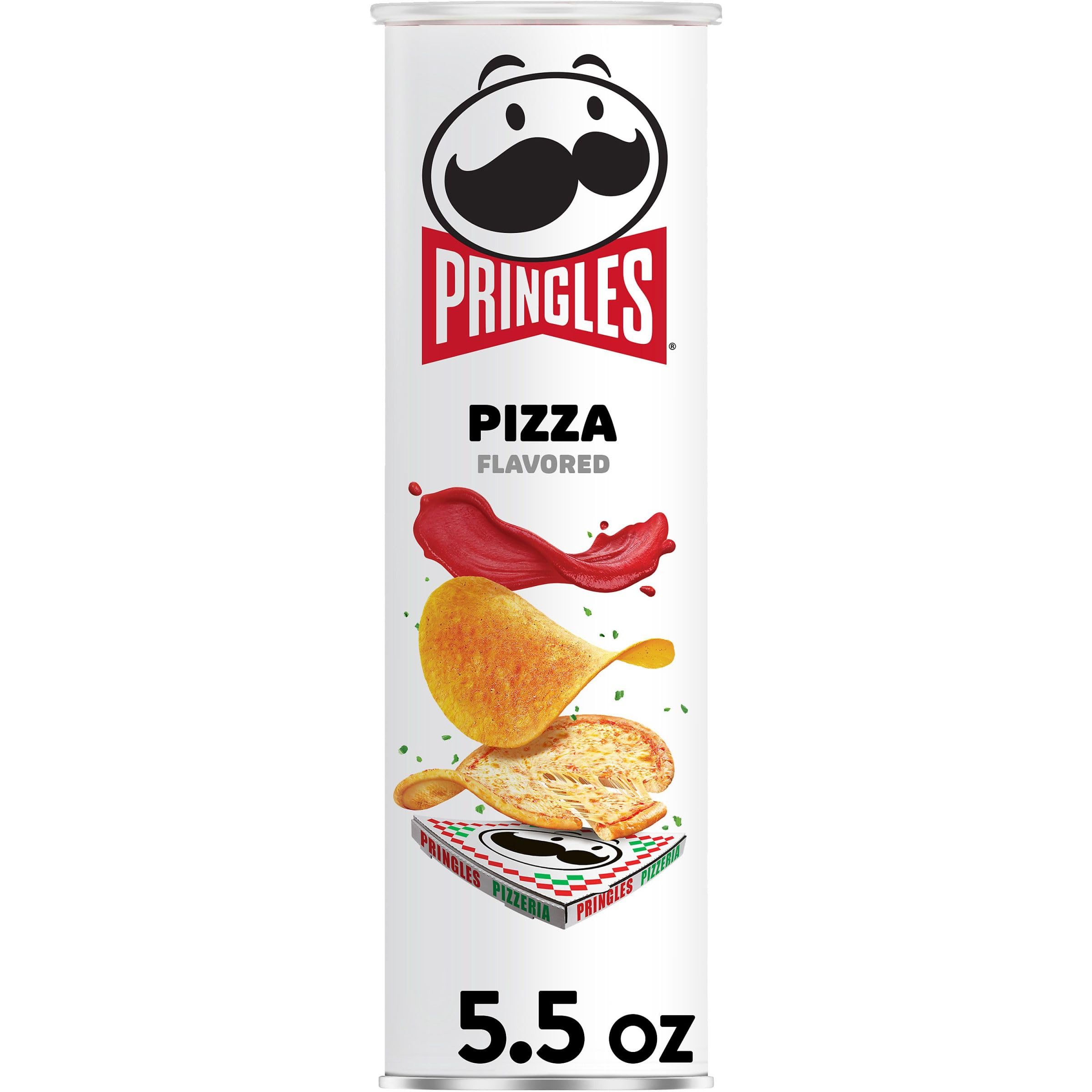 Pringles Potato Crisps Chips - Pizza Flavor, 5.5oz Can (Pack of 1) - Crunchy Lunch Snacks & On-The-Go Treats for Office, School, or Road Trips