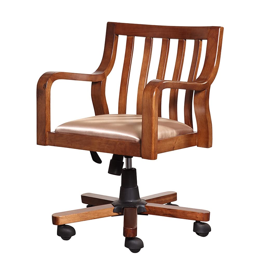 Premium Ergonomic Wooden Office Chair - Adjustable Height Swivel Desk Chair with Padded Seat for Home & Office Use | Comfortable Writing Chair with Smooth Pulley Wheels | Perfect for Workspaces, Study Rooms & Home Offices (Color: Brown)