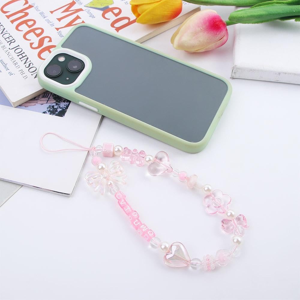 Pink Acrylic Beaded Anti-Lost Phone Strap with Wrist Lanyard - Cute Phone Accessories for iPhone Samsung Android - Perfect for Work, Gym, Travel & Daily Use