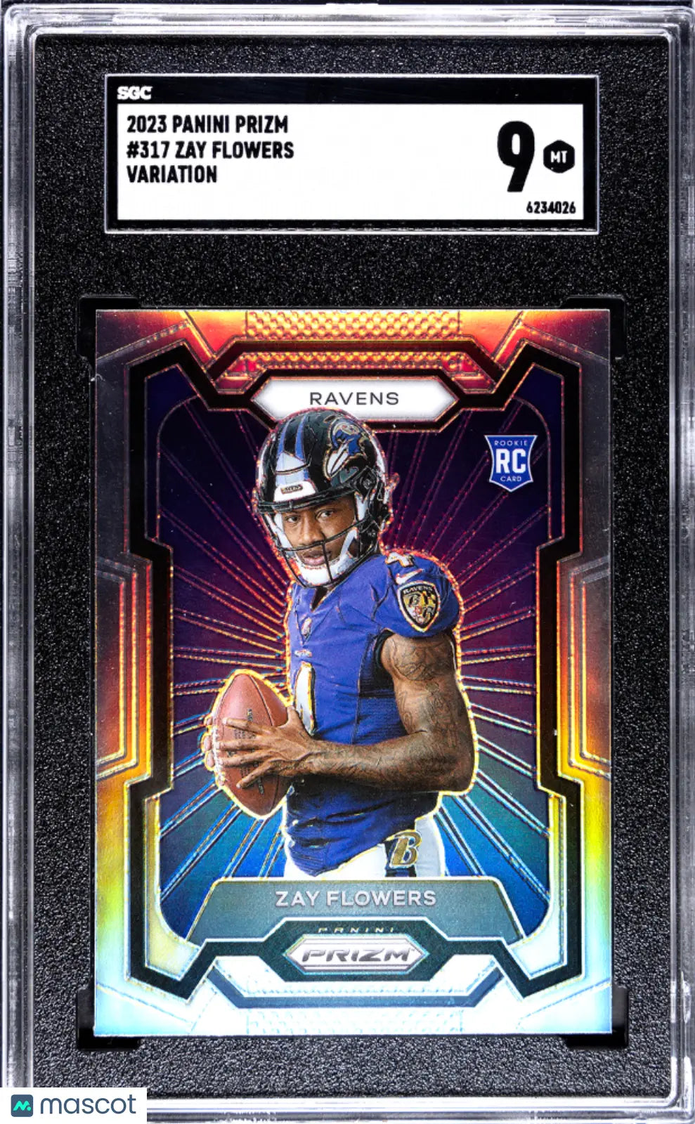 2023 Panini Prizm Football Zay Flowers Rookie Card RC Variation SGC 9 Mint - Collectible Sports Trading Card for Fans & Investors