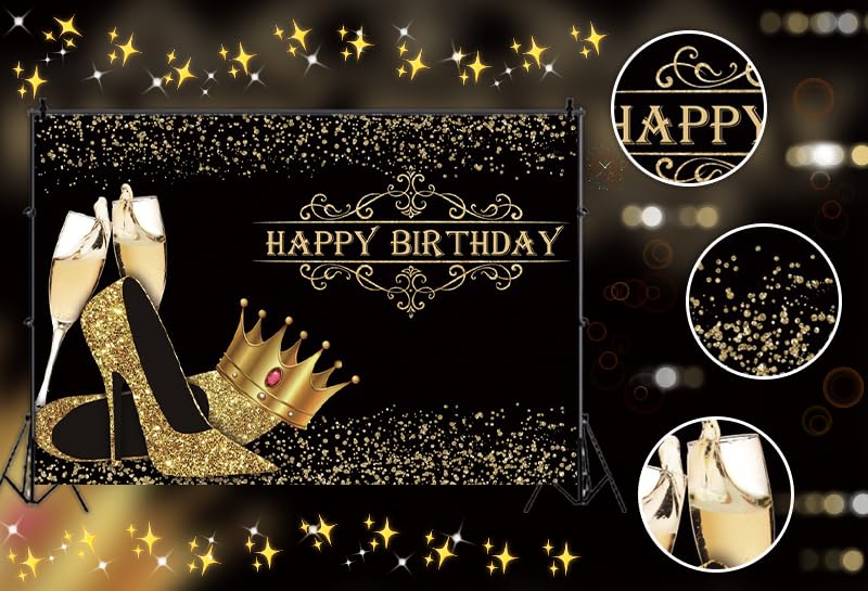 Golden Crown Birthday Backdrop 7x5ft - Party Photo Studio Decor for Events