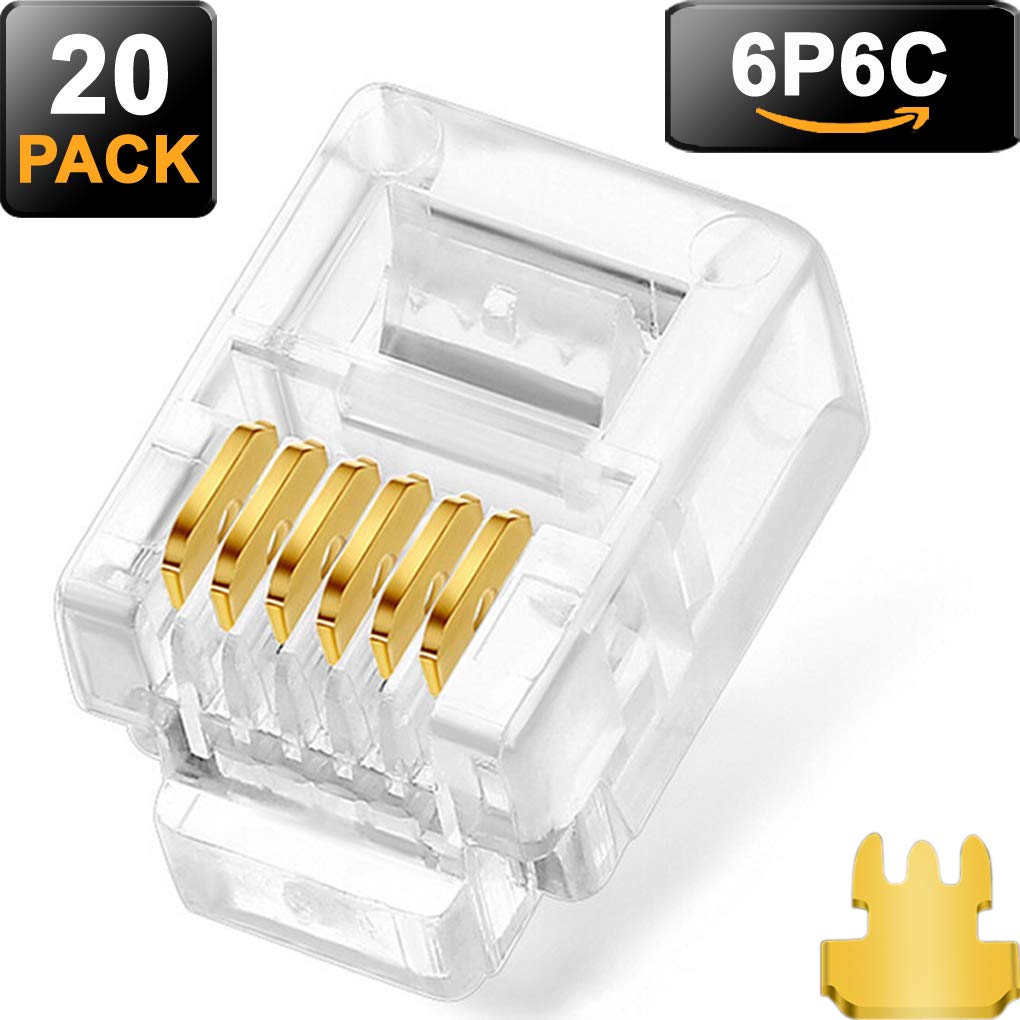 20Pack RJ11/RJ12 6P6C Modular Phone Connectors - Compatible with Solid & Stranded Wires for Telephone Line Repair & Installation - Ideal for Home, Office & Telecom Wiring Projects