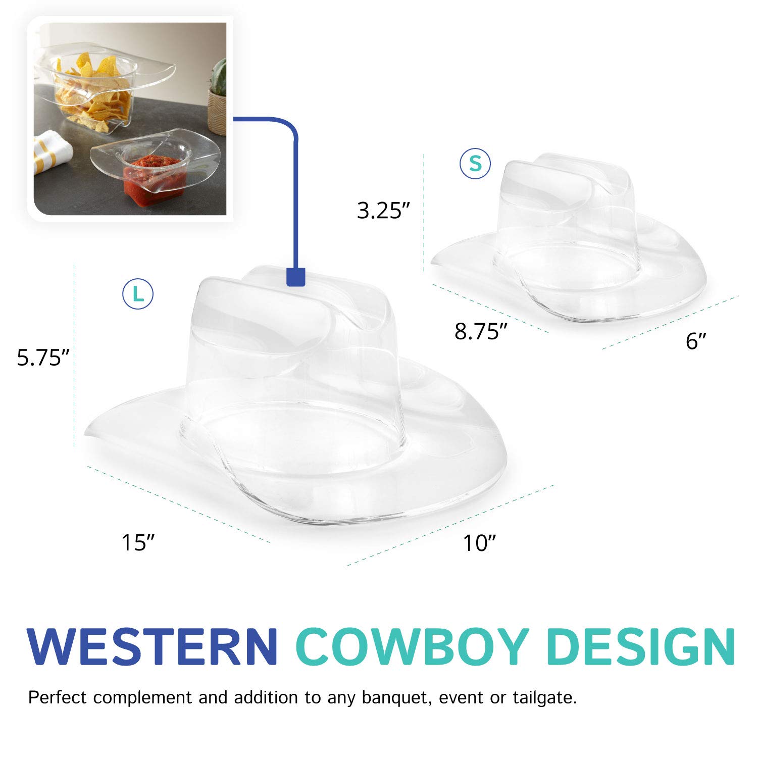 Clear Acrylic Small Cowboy Hat – Versatile Home Decor, Chip & Dip Bowl, Candy Display | Ideal for Parties, Dining, Serving & Hosting | Durable & Easy to Clean | Perfect for Western Theme Events, Kitchen Decor & Entertaining