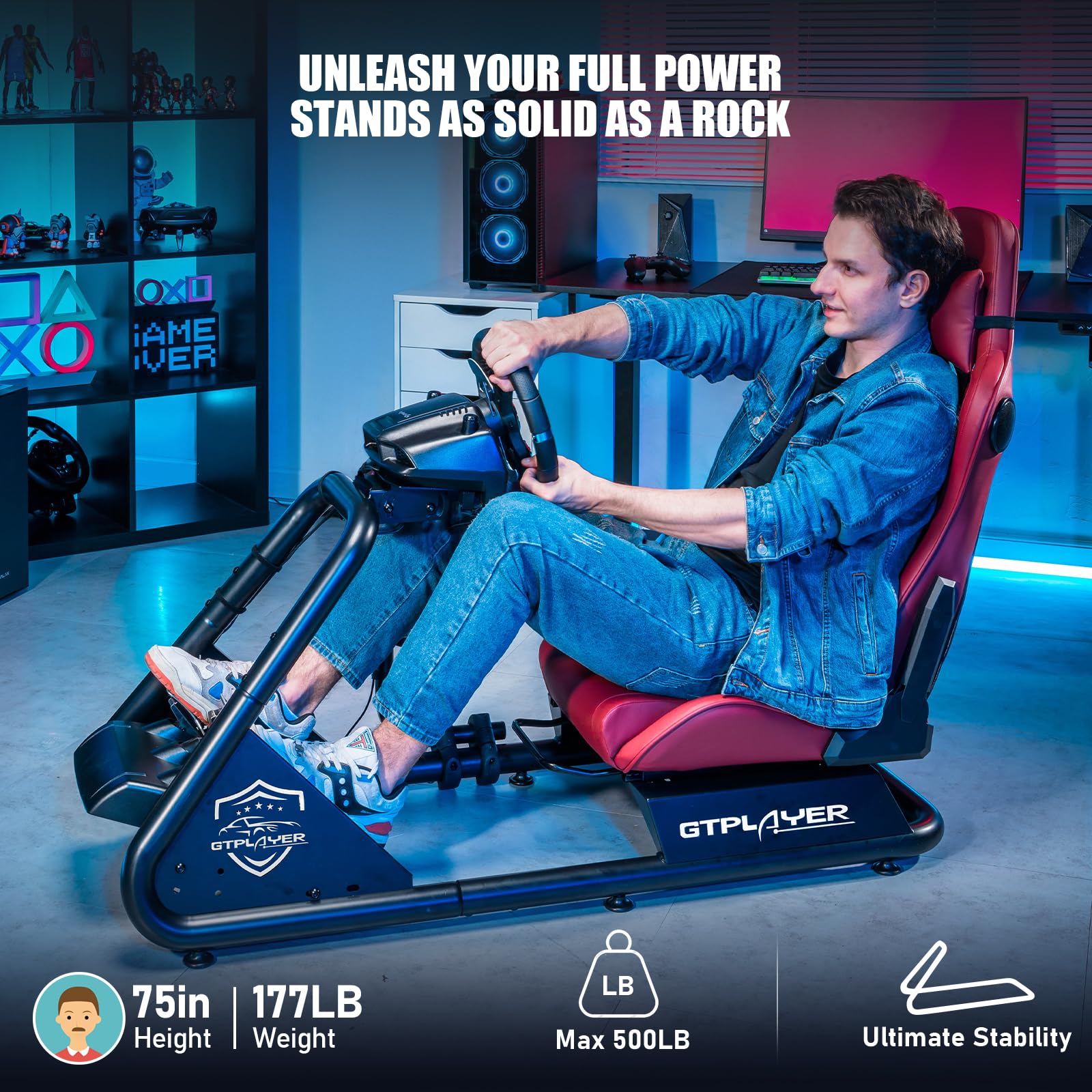 GTPLAYER Racing Simulator Cockpit with Adjustable Seat & Bluetooth Speakers - Ultra-Sturdy Alloy Steel Frame Racing Chair for PC/PS4/Xbox Gaming (Wine Red) | Perfect for Home Gaming Setup, Esports Training & Racing Simulation Enthusiasts
