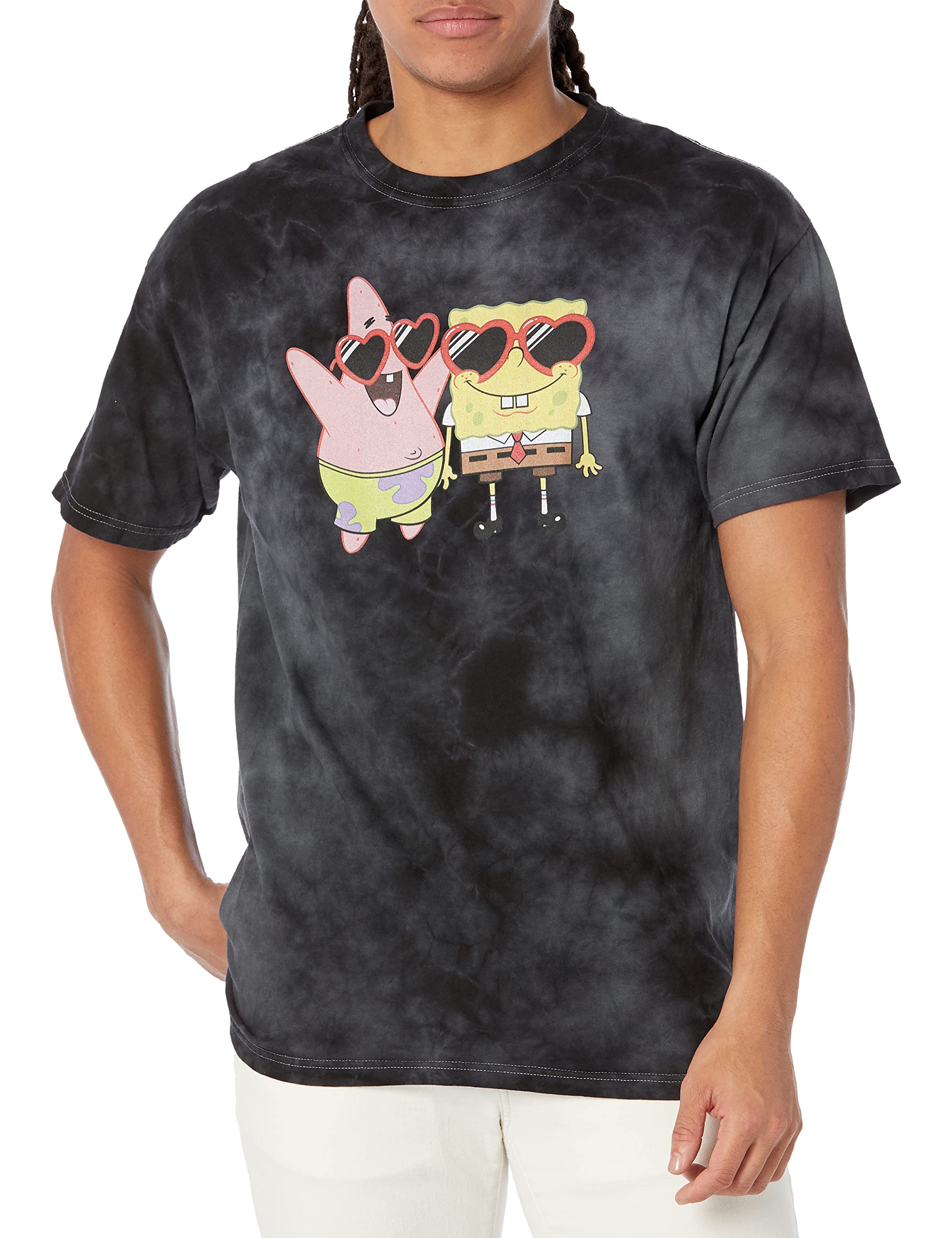 SpongeBob SquarePants & Patrick Heart Glasses Men's Graphic T-Shirt - Soft Cotton Washable Tee for Casual Wear, Cosplay, and Nickelodeon Fans
