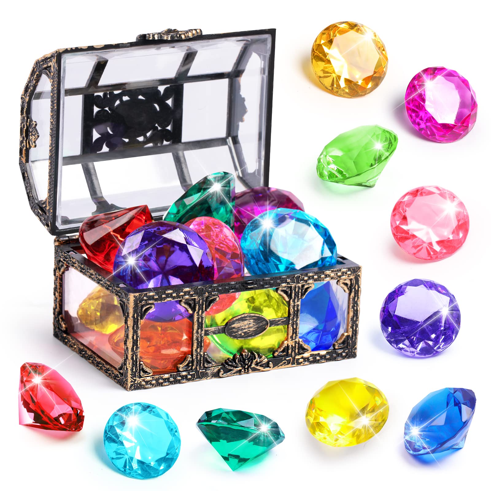 **10PCS Colorful Diamond Diving Toys for Kids - Underwater Treasure Hunt Game Set with Storage Box, Perfect for Pool Parties, Swimming Lessons & Pirate-Themed Birthday Decorations**    *(Ideal for backyard pool fun, summer activities, bath time play, and underwater treasure hunt adventures!)*