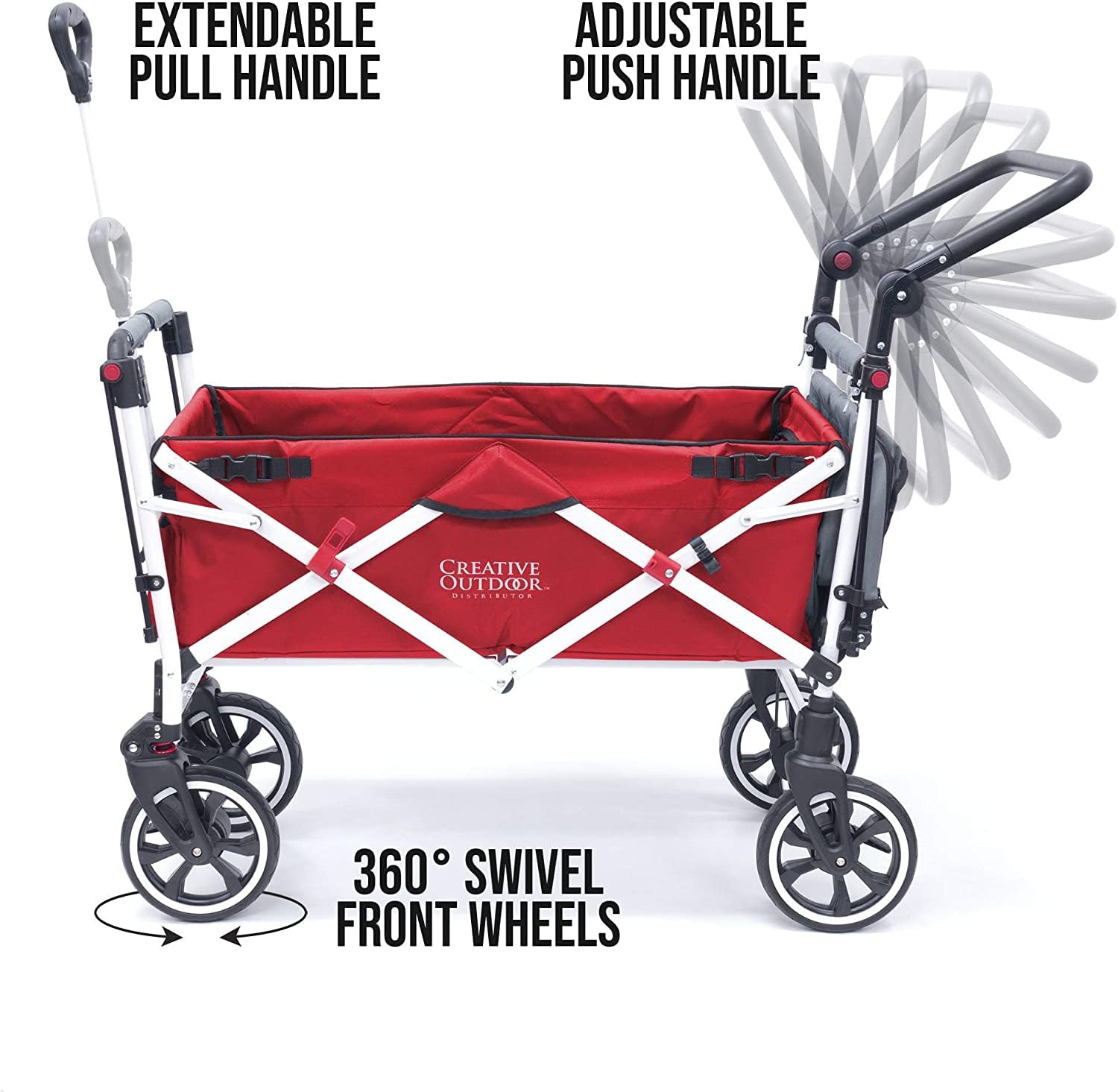 Titanium Series Plus Push Pull Collapsible Stroller Wagon for Kids - 150lbs Weight Capacity, Foldable Design with Sun Canopy (Red & Grey) - Perfect for Beach Trips, Park Outings & Garden Adventures | Outdoor Family Stroller Cart
