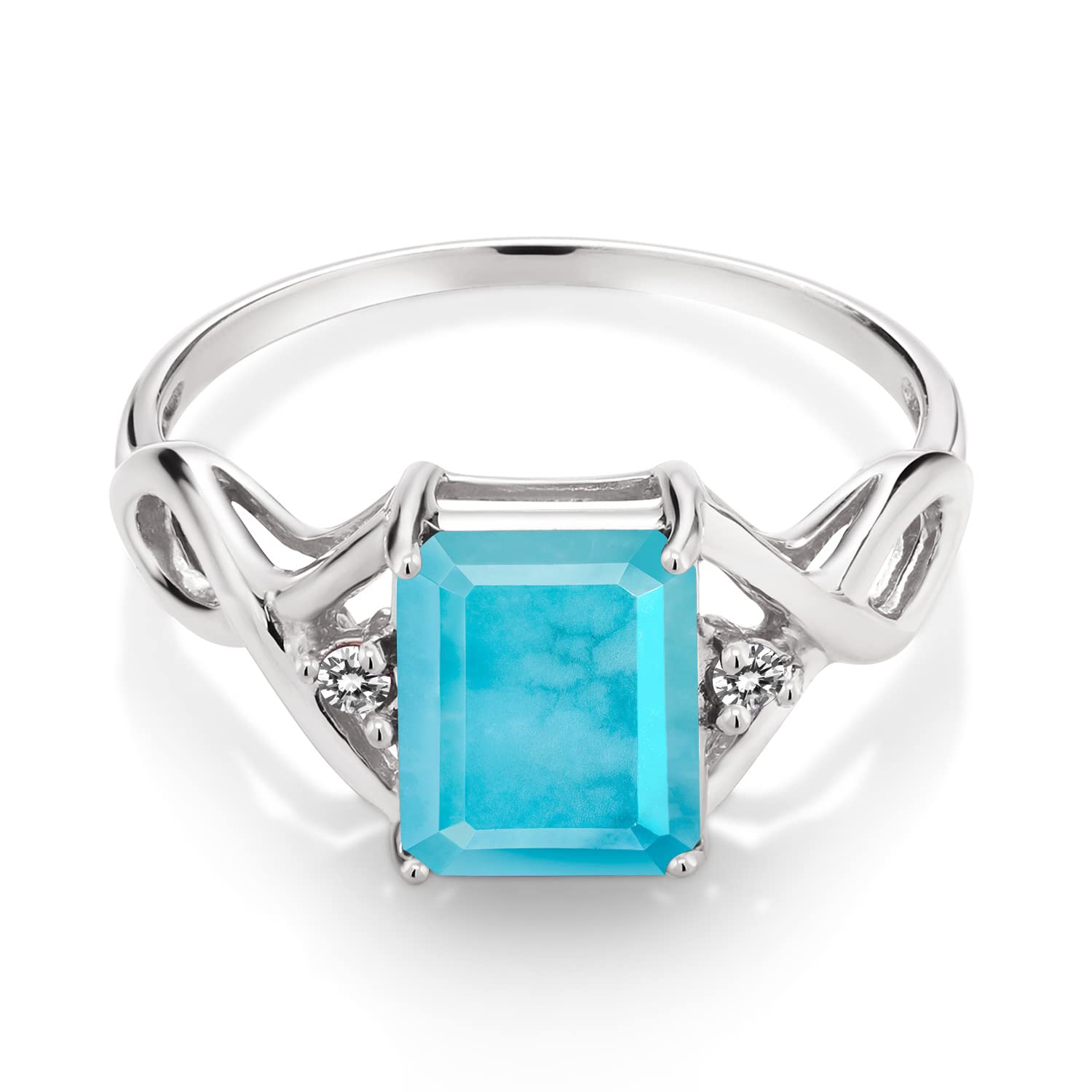 1.87 Ct Emerald Cut Green Turquoise & White Diamond Ring in 925 Sterling Silver | Elegant Jewelry for Women, Perfect for Weddings, Parties & Special Occasions