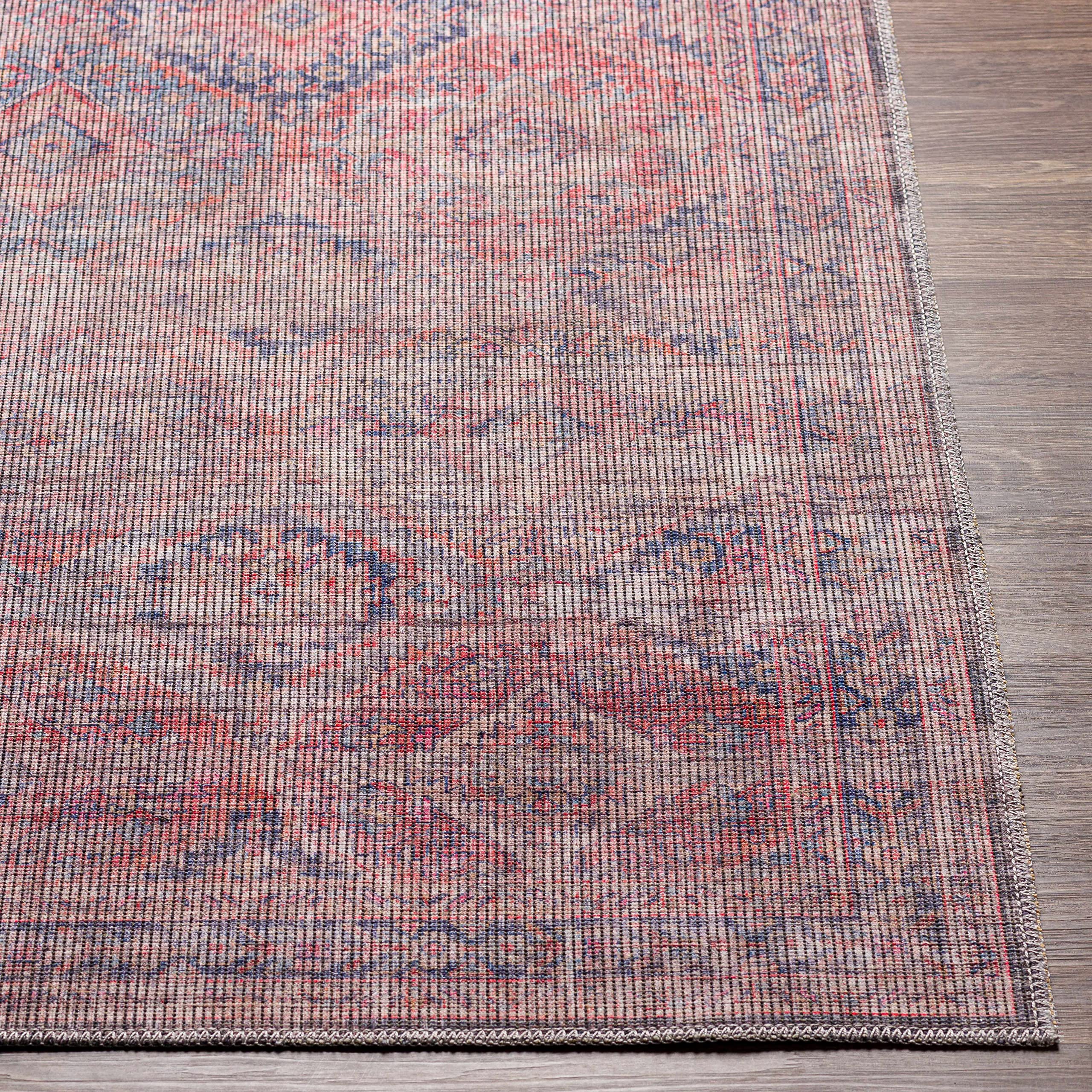 Hauteloom Mayantoc Machine Washable Area Rug - Traditional Design in Navy, Rust, Peach - 9'2