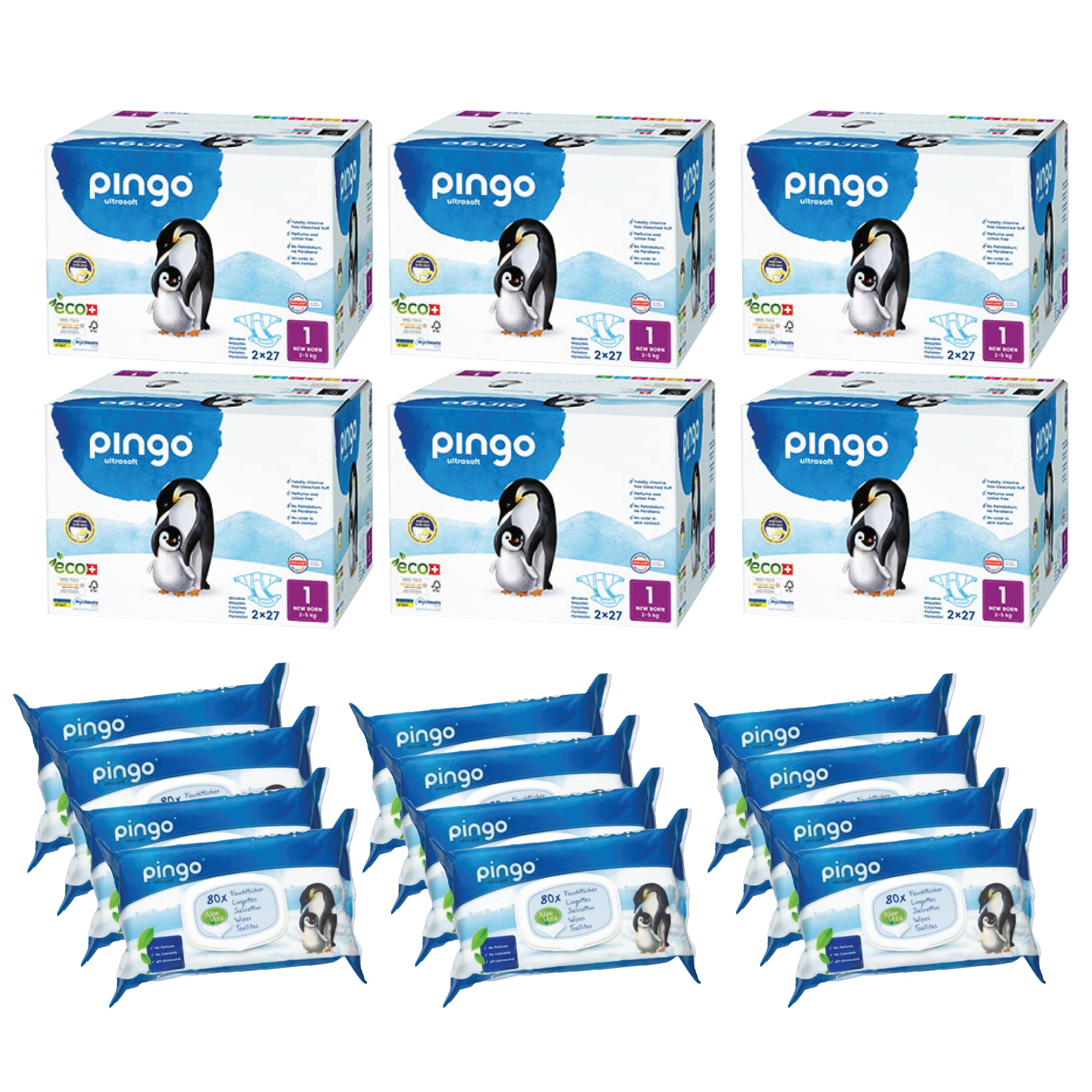 Premium Organic Disposable Diapers for Newborns - Size 1 (3 Months Supply, 324 Count) with Sensitive Aloe Wipes (960 Count) | Hypoallergenic, Ultra Absorbent, Eco-Friendly | Perfect for Home, Travel & Overnight Use