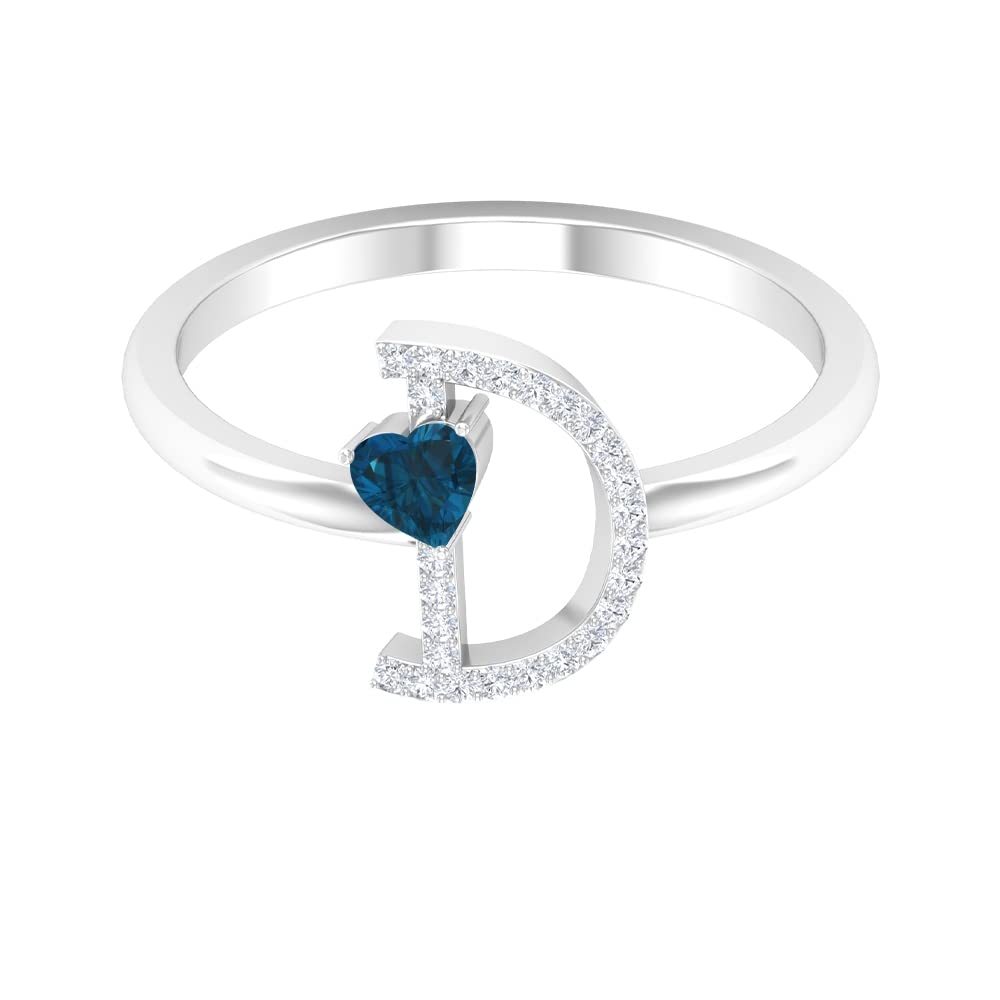 Exquisite London Blue Topaz & Diamond Rings | Diamond Alphabet A-Z Initial Rings for Women | 14K White Gold Personalized Jewelry | Perfect for Birthdays, Anniversaries & Gifts