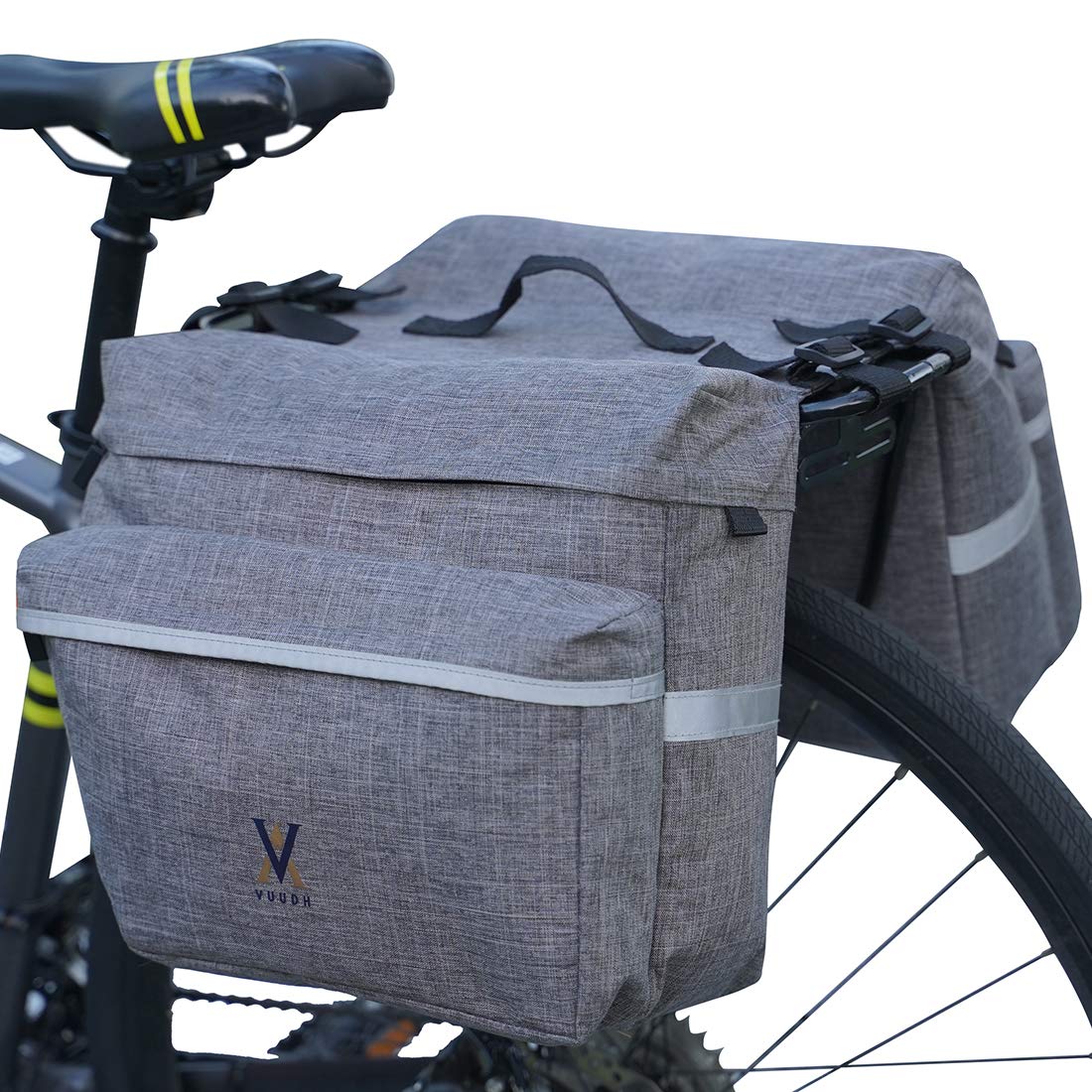 27L Water-Resistant Bike Pannier Bag with Reflective Trim - Durable Bicycle Rear Seat Saddle Bag for Commuting & Touring (Grey) | Perfect for Cycling, Shopping & Outdoor Adventures