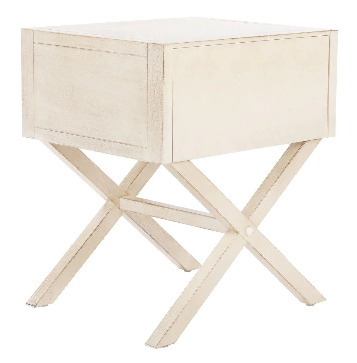 Antique White Modern Nightstand with One Drawer - Perfect for Bedroom, Living Room, or Guest Room - Cross Base Design for Stylish Home Decor
