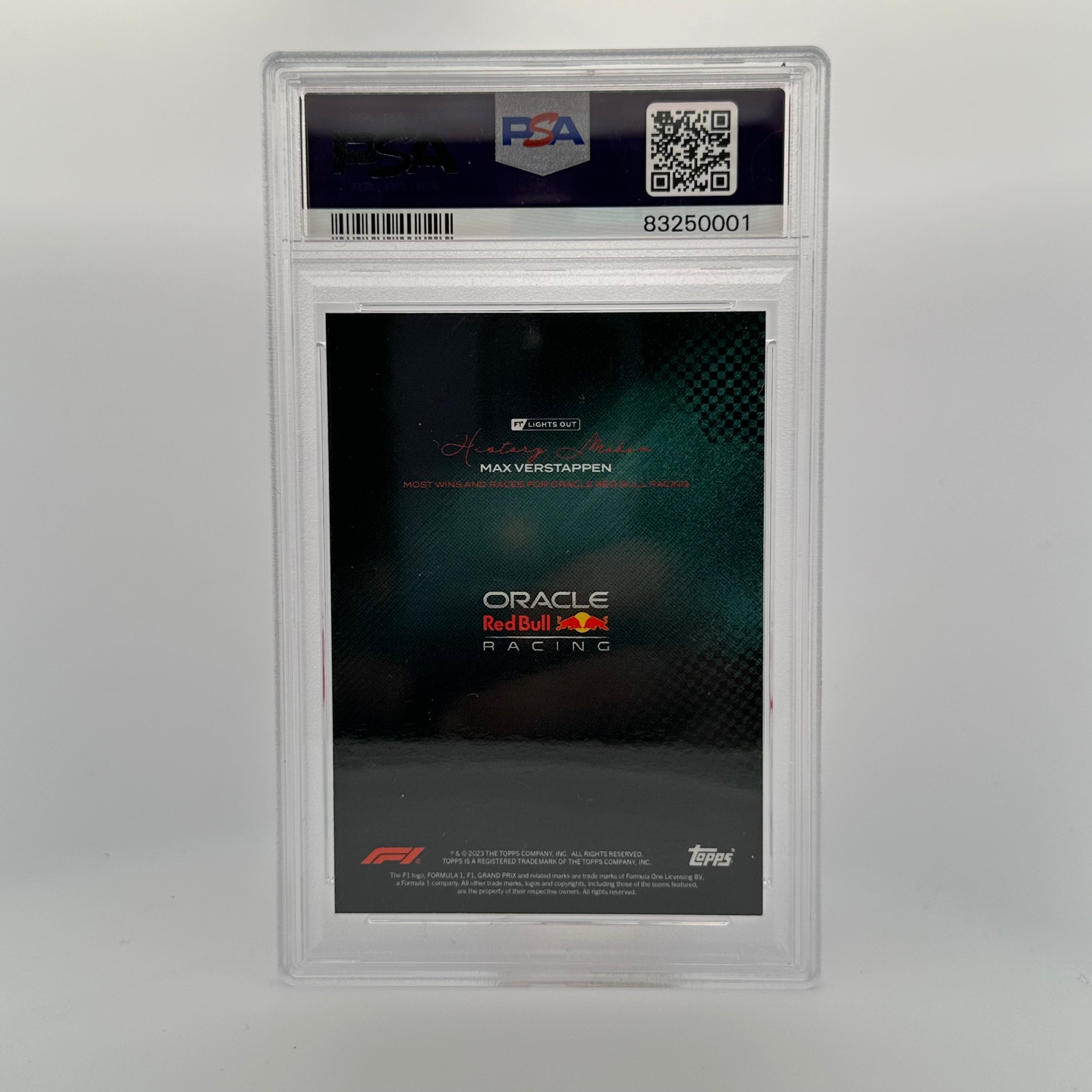 PSA 9 Graded /99 Max Verstappen Most Wins & Races History Maker Teal Parallel - Rare Collectible Racing Card for Fans & Investors