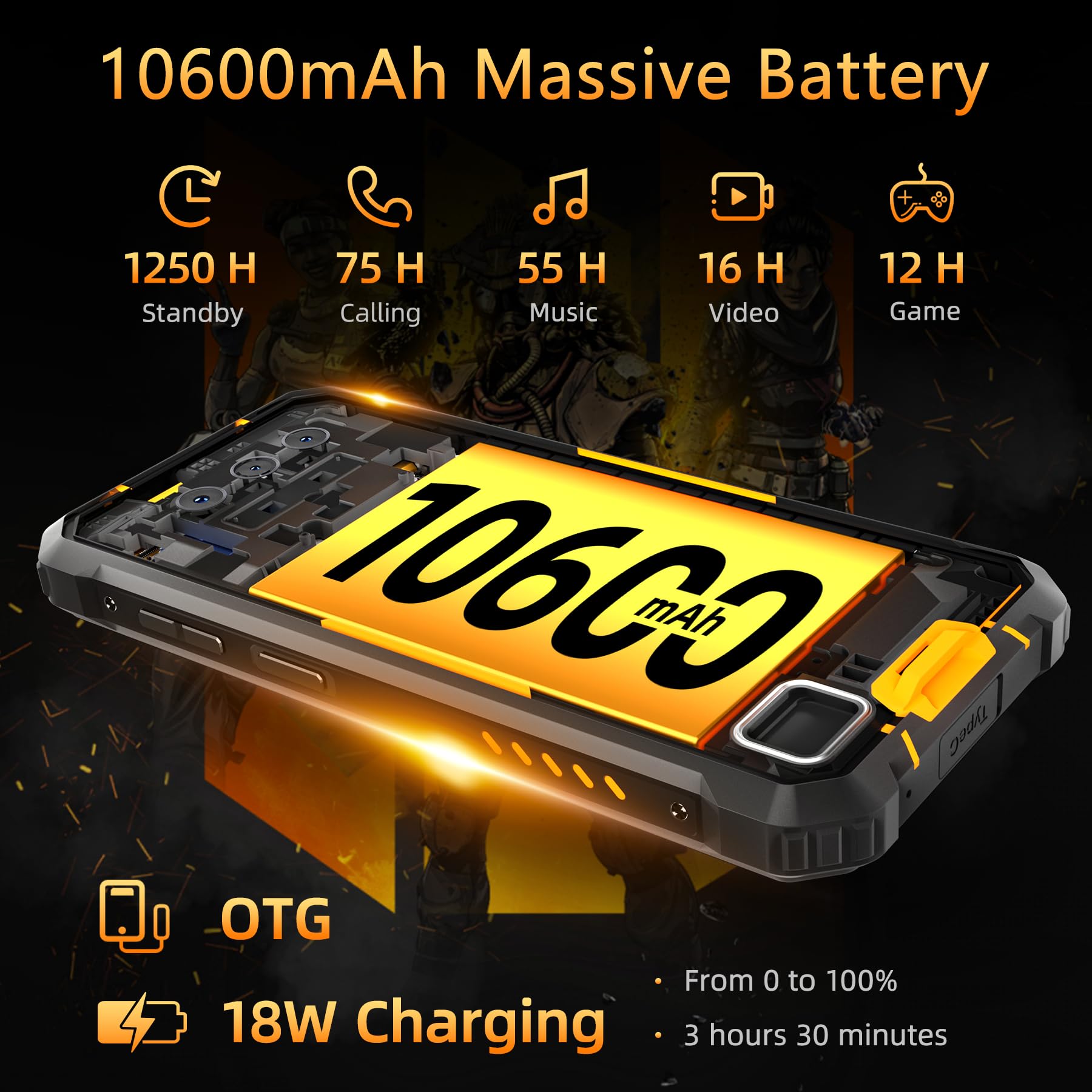 OUKITEL WP23 PRO Rugged Smartphone - 16GB RAM 128GB ROM, 10600mAh Battery, 6.52