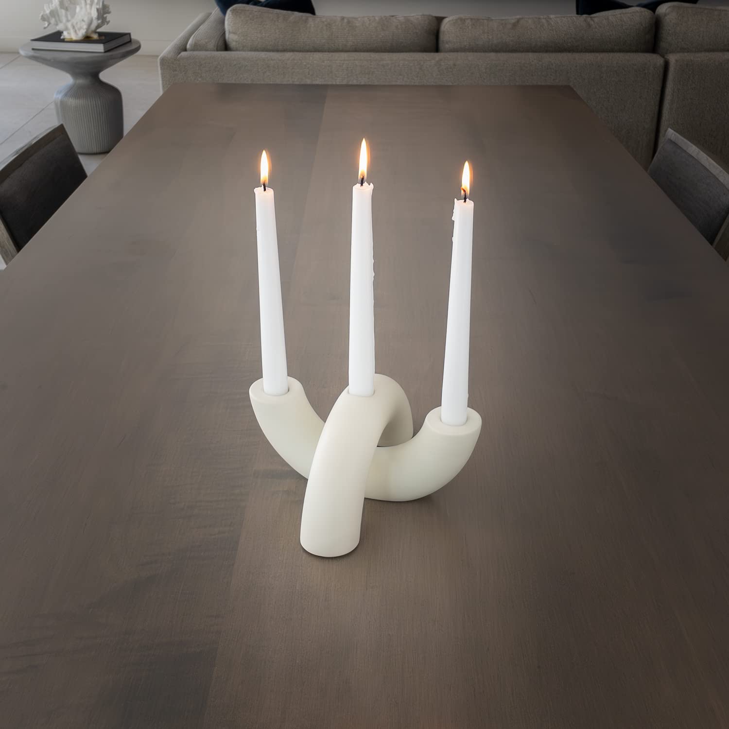Ceramic Candle Holder Set for 3 Tapers - Modern Minimalist Home Decor for Dining & Living Room