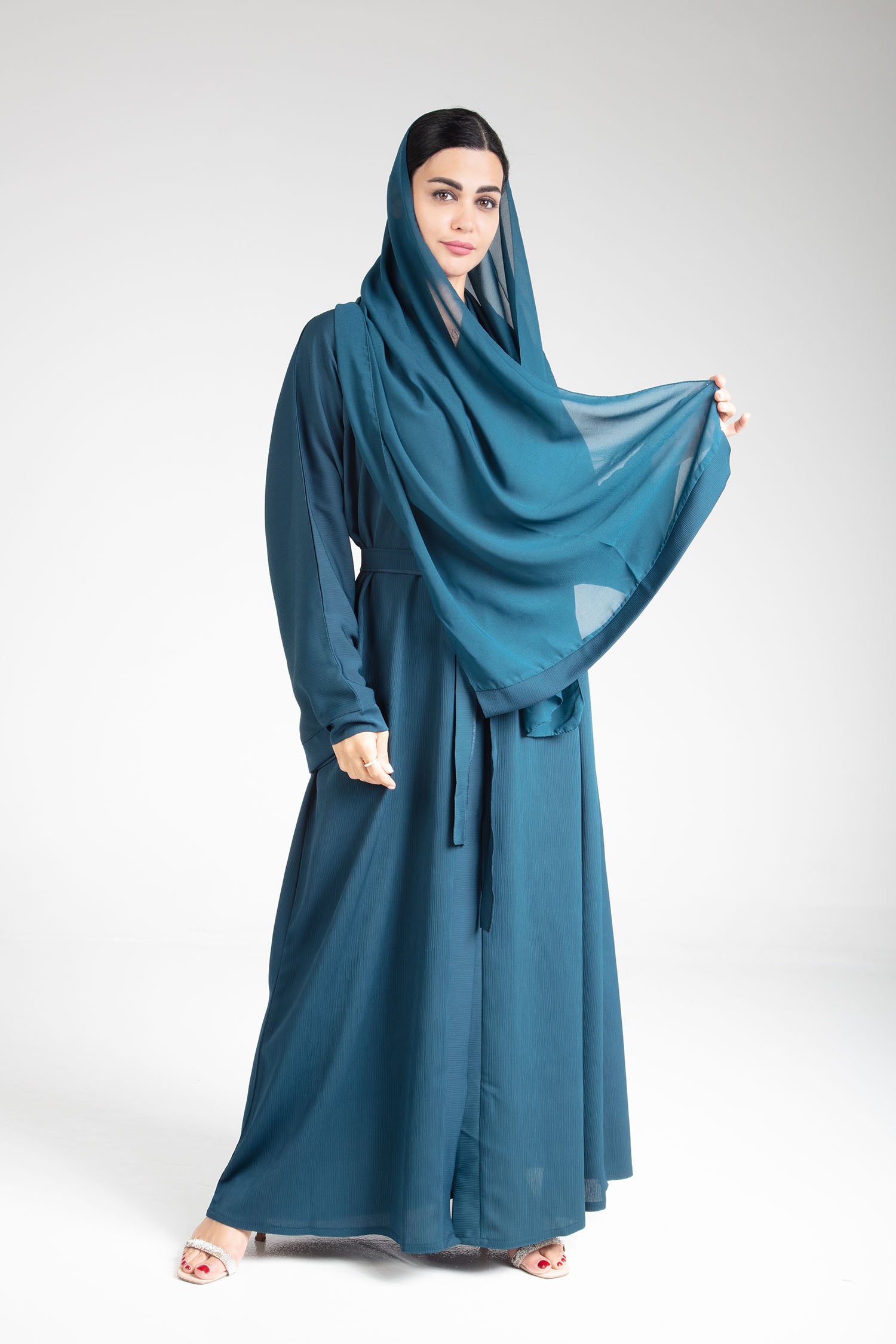 Elegant Jade Open Abaya - Stylish Muslim Prayer Dress for Women - Perfect for Prayer, Mosque, and Special Occasions