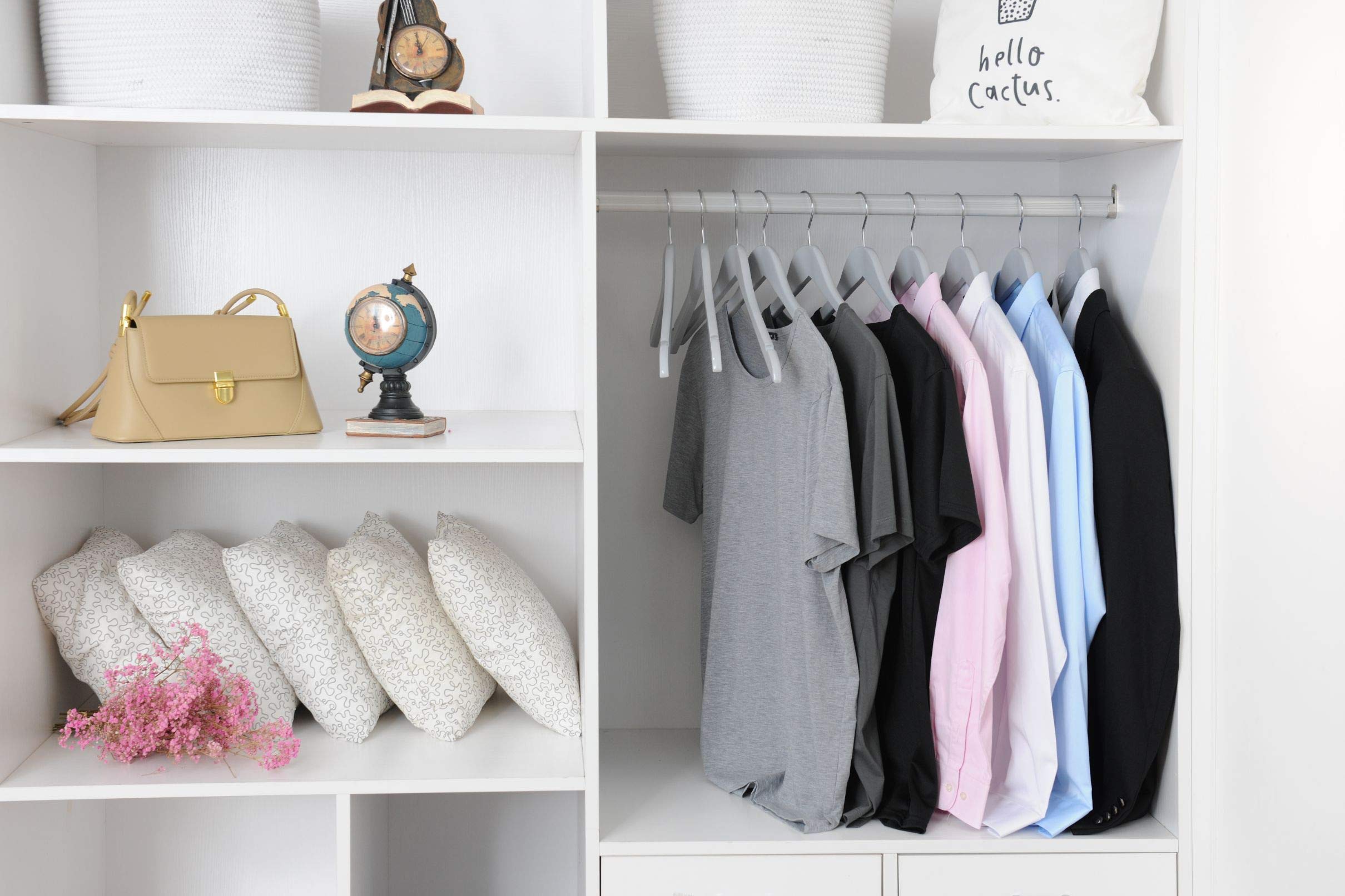 Premium Semi-Curved Wooden Suit Hangers - 10-Pack Smooth Finish Solid Wood Coat Hangers with 360° Swivel Hook for Jackets, Pants & Dresses - Space-Saving Closet Organizer (Gray, 10 Pack) - Perfect for Home, Office & Travel Wardrobe Organization