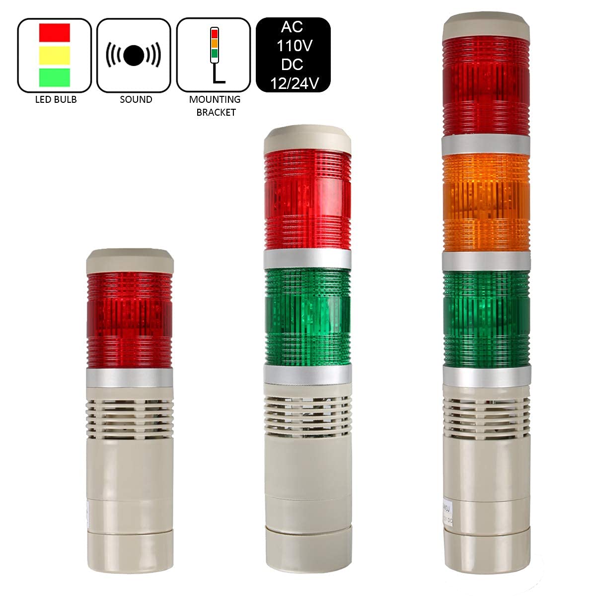 Industrial LED Signal Light Tower - 1-Layer Stack Warning Light with Steady ON Mode (110V) for Factory Safety, Warehouse Alert & Equipment Monitoring