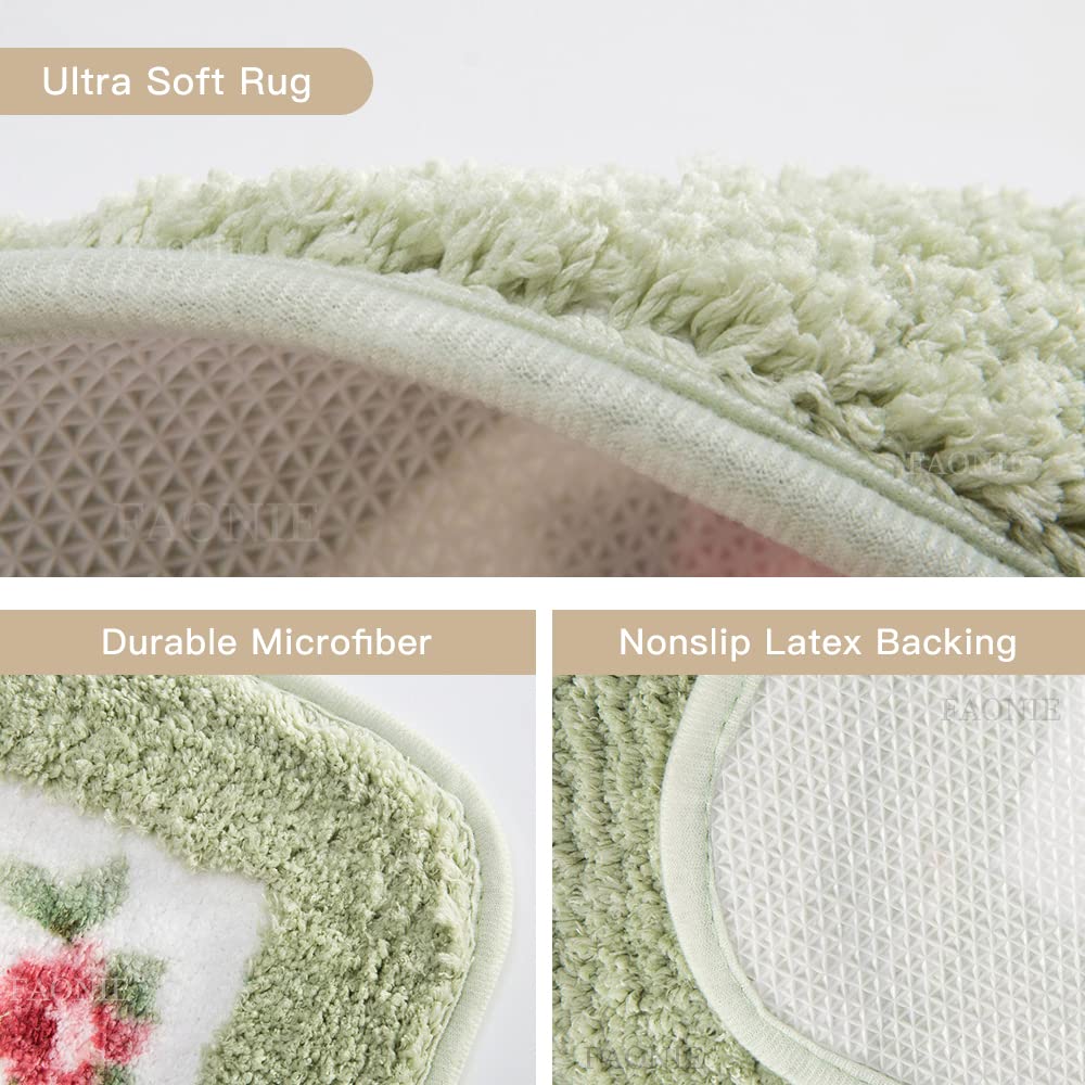 Floral Rose Shaggy Area Rug - Soft Non-Slip Bath Mat & Living Room Carpet, Light Green Large Size - Perfect for Bedroom Decor, Bathroom Shower & Cozy Home Flooring