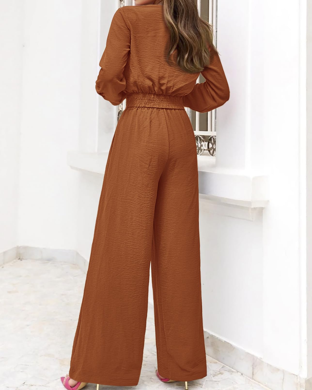PRETTYGARDEN Women's 2 Piece Outfit Set - 2025 Spring Summer Casual V Neck Long Sleeve Strappy Crop Top with Wide Leg Palazzo Pants | Lounge Wear, Street Style, Office Outfits & Vacation Essentials