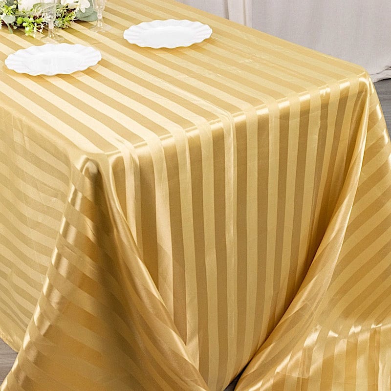 90x132 Inch Striped Satin Rectangular Tablecloth - Elegant Wedding Banquet Table Linen for Formal Dinners, Parties & Special Events