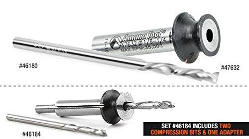 Amana Tool - 46184 Solid Carbide Compression 3-Piece Router Bit Set with Two 46180 Bits | Perfect for Woodworking, Cabinetry & CNC Machining